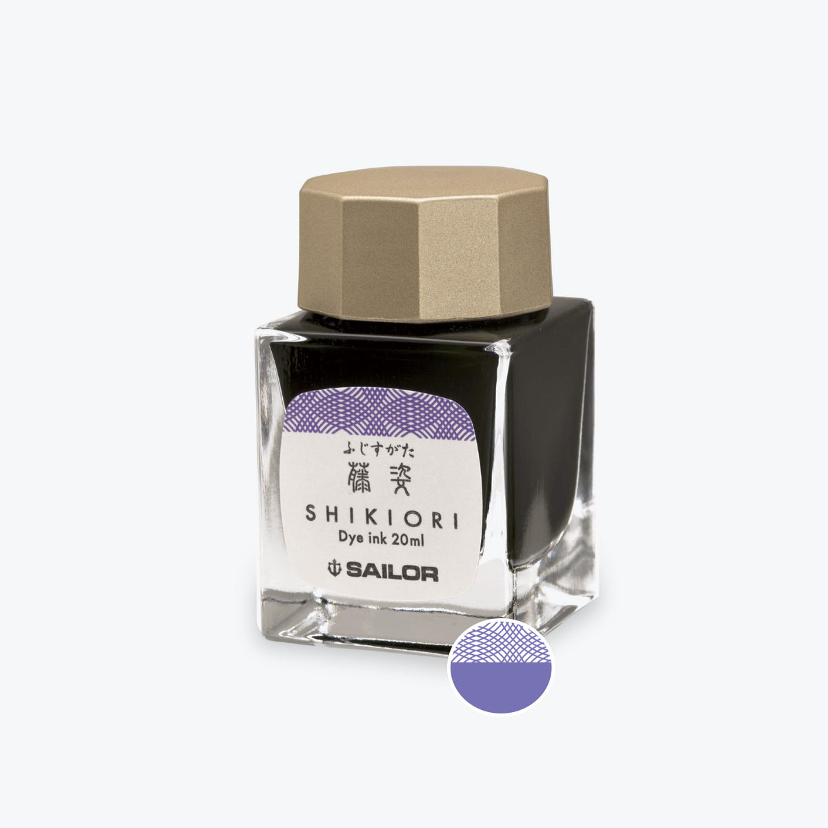 Sailor Shikiori Fuji Sugata visteria purple fountain pen ink in a glass bottle
