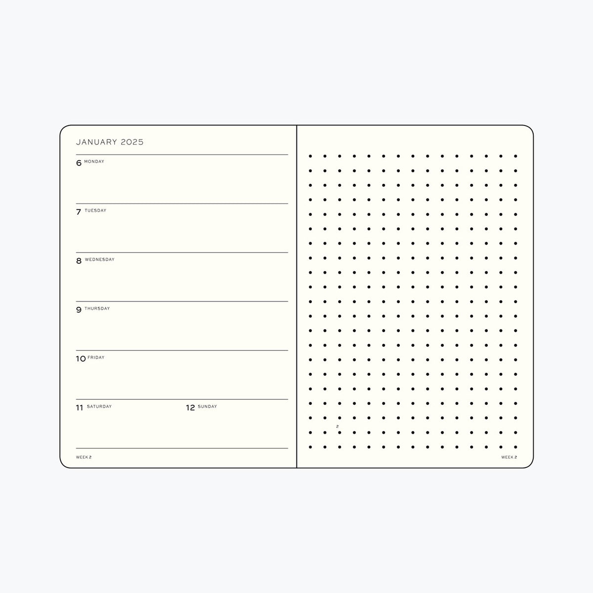 Leuchtturm1917 - 2025 Diary - Weekly Notebook - Dotted - A5 - Black