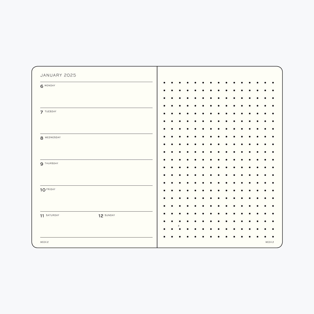 Leuchtturm1917 - 2025 Diary - Weekly Notebook - Dotted - A5 - Black