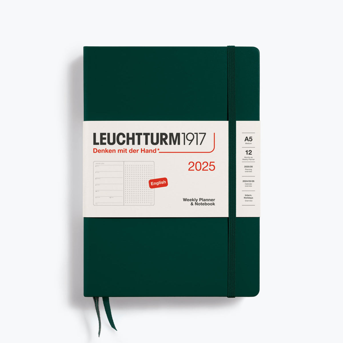 Leuchtturm1917 - 2025 Diary - Weekly Notebook - Dotted - A5 - Forest Green