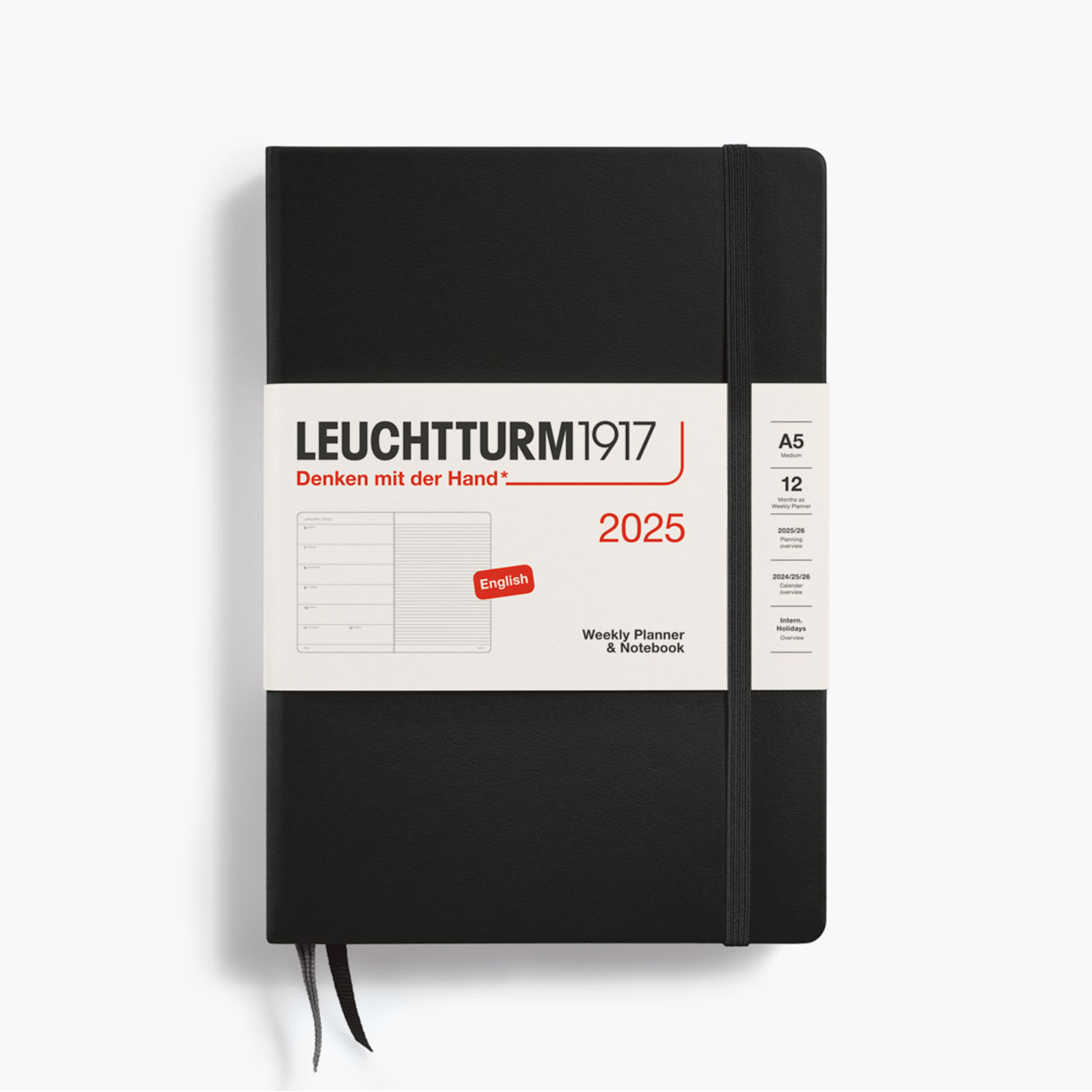 Leuchtturm1917 - 2025 Diary - Weekly Notebook - A5 - Black (Hard)