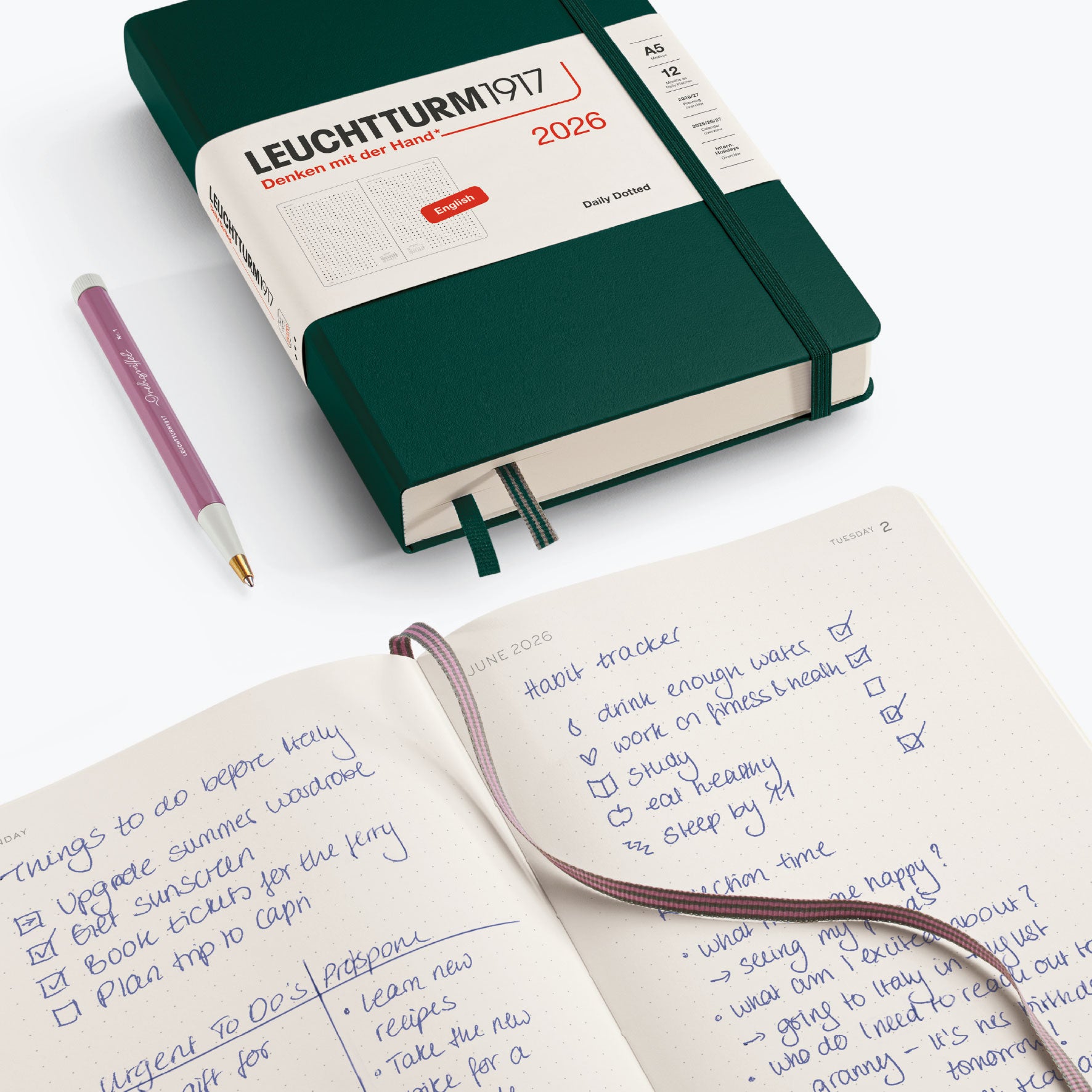 Leuchtturm1917 - 2026 Diary - Daily Dotted - A5 - Dusty Rose