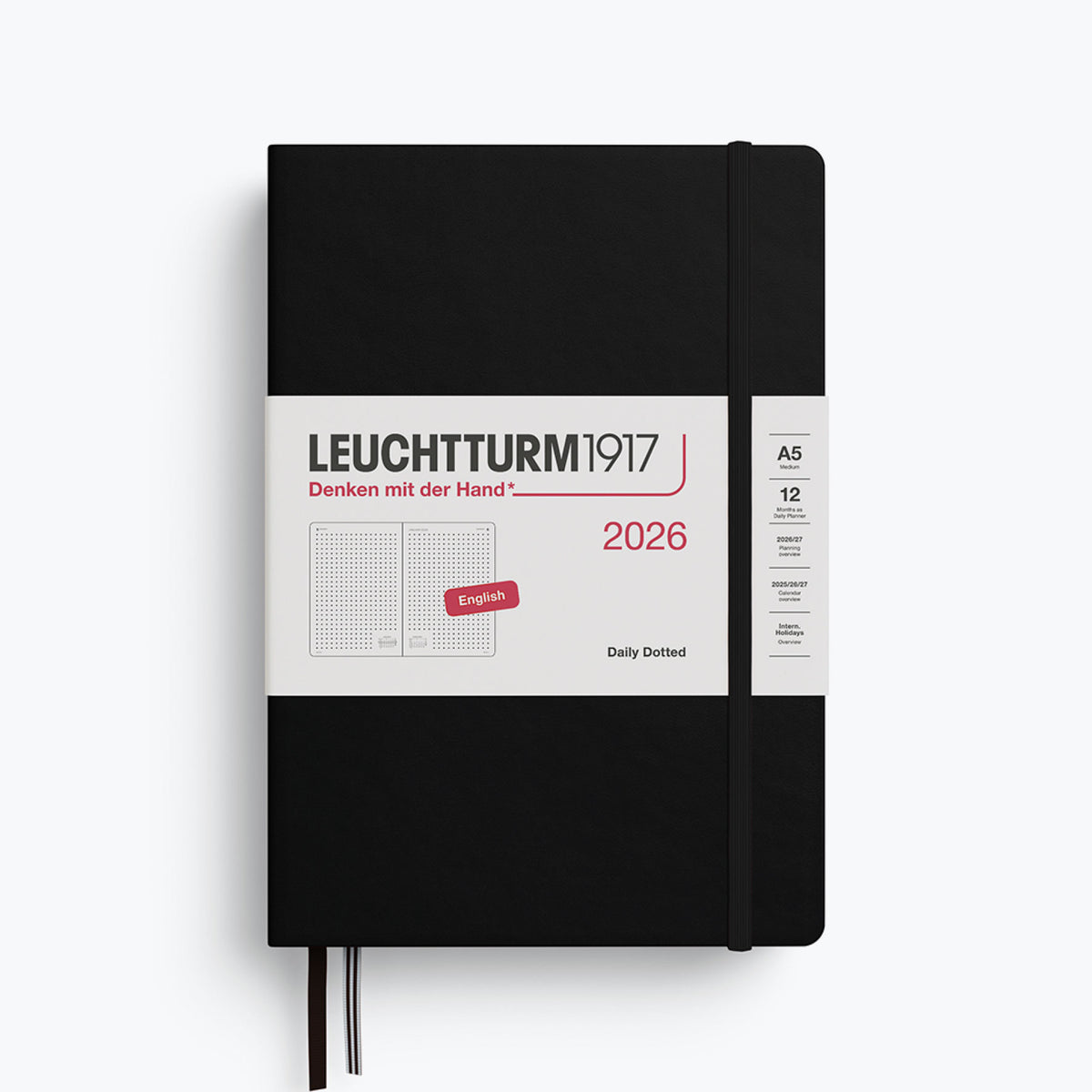 Front of the Leuchtturm1917 a5 daily dotted 2026 diary in black