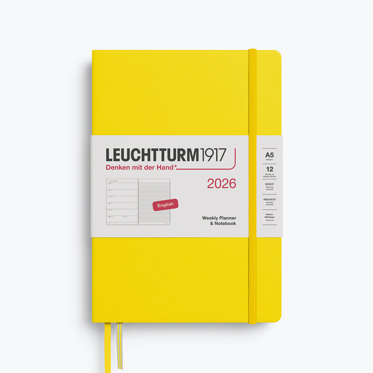 Leuchtturm1917 - 2026 Diary - Weekly Notebook - A5 - Lemon (Hard)