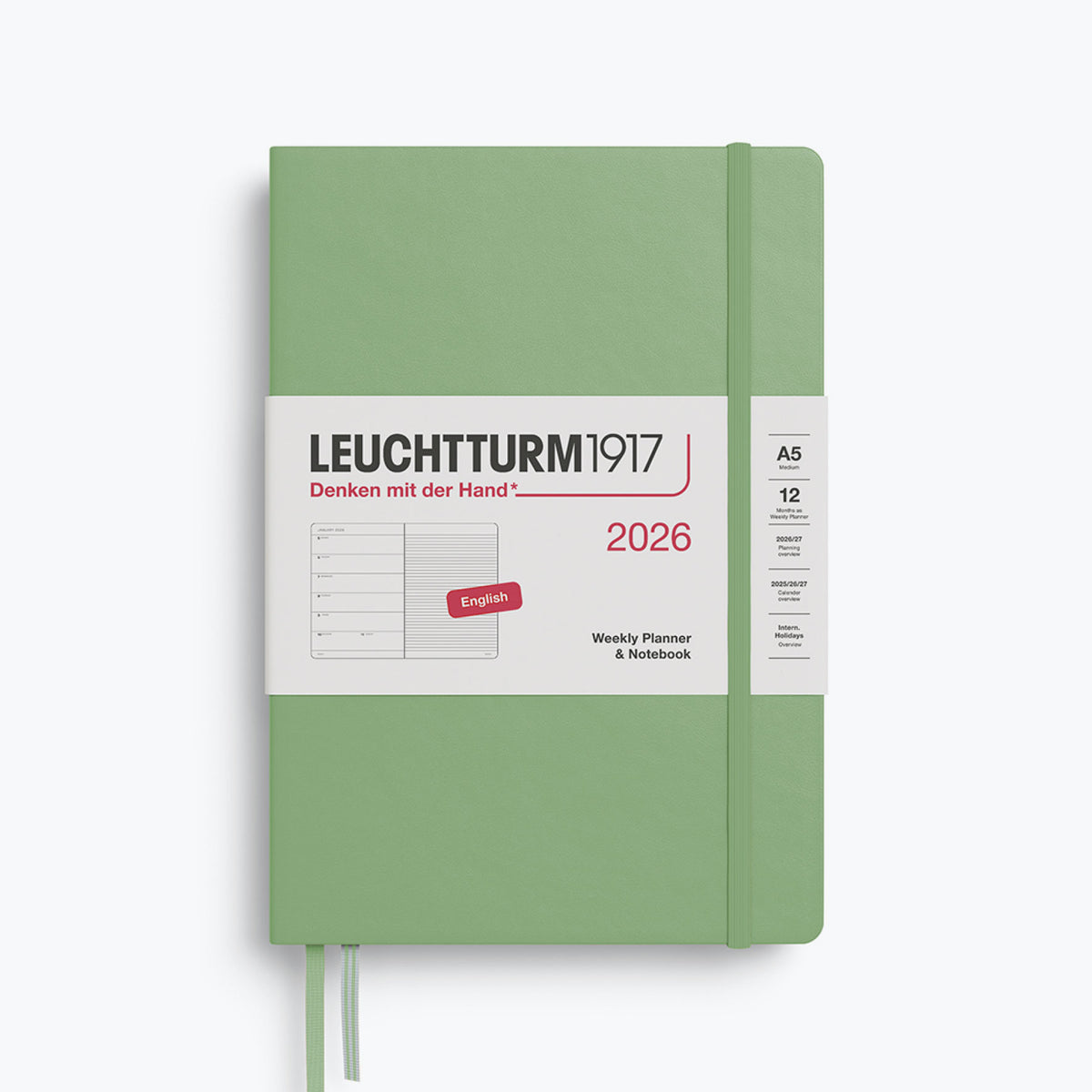 Leuchtturm1917 - 2026 Diary - Weekly Notebook - A5 - Sage (Hard)