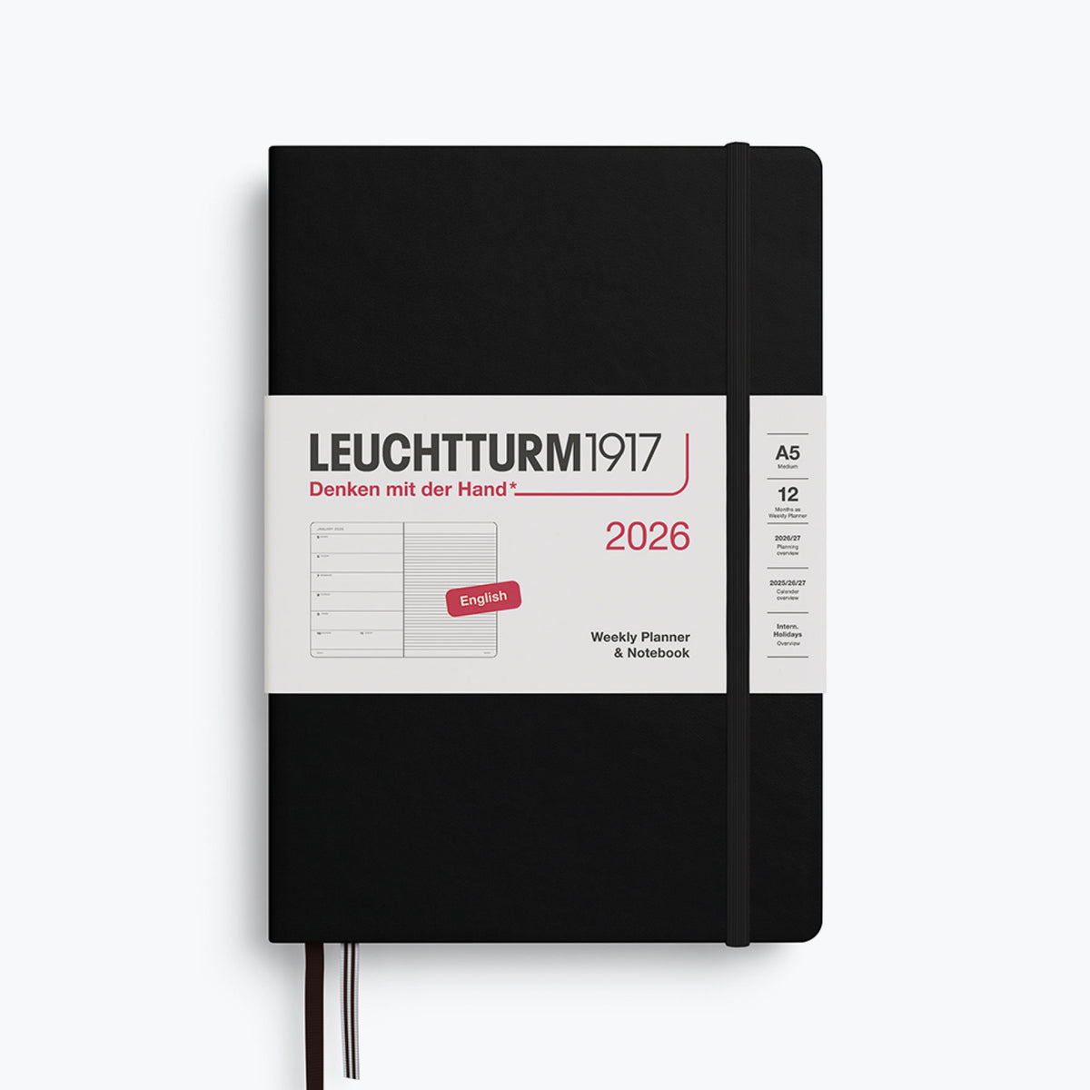 Leuchtturm1917 - 2026 Diary - Weekly Notebook - A5 - Black (Hard)