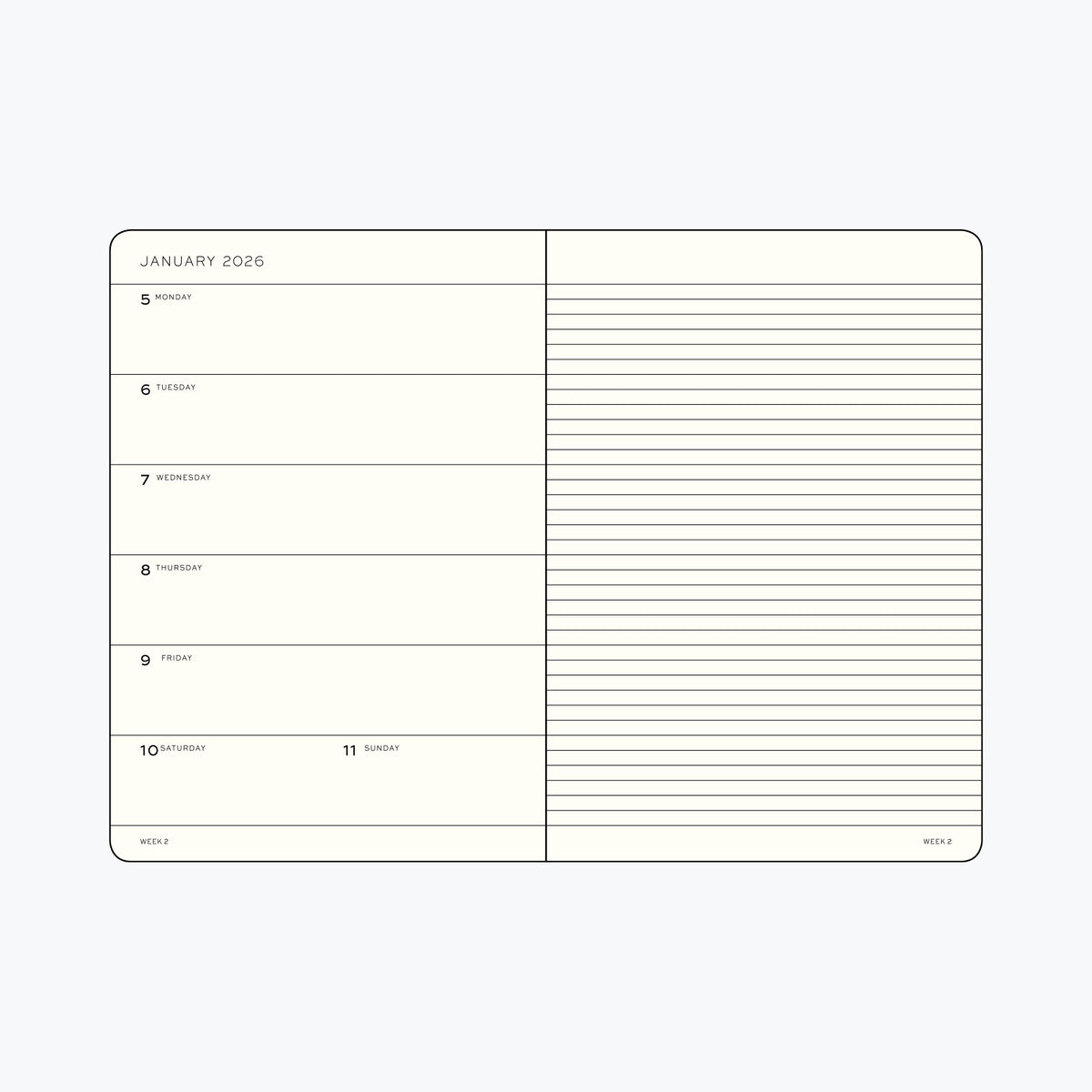 Leuchtturm1917 - 2026 Diary - Weekly Notebook - A5 - Black (Hard)