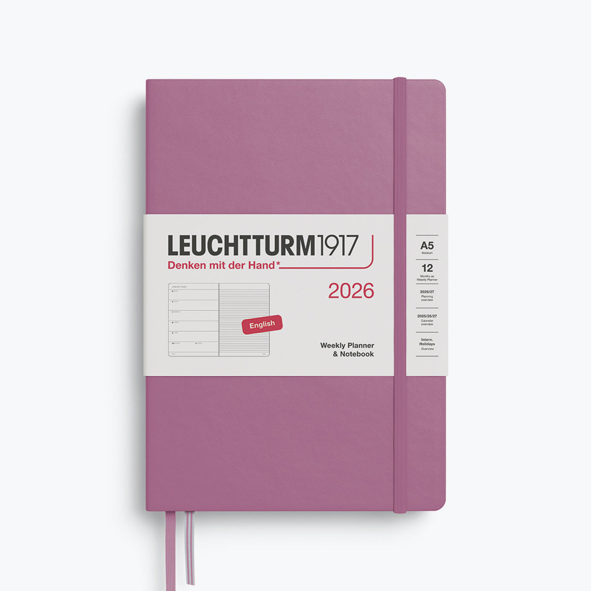 Leuchtturm1917 - 2026 Diary - Weekly Notebook - A5 - Dusty Rose (Hard)
