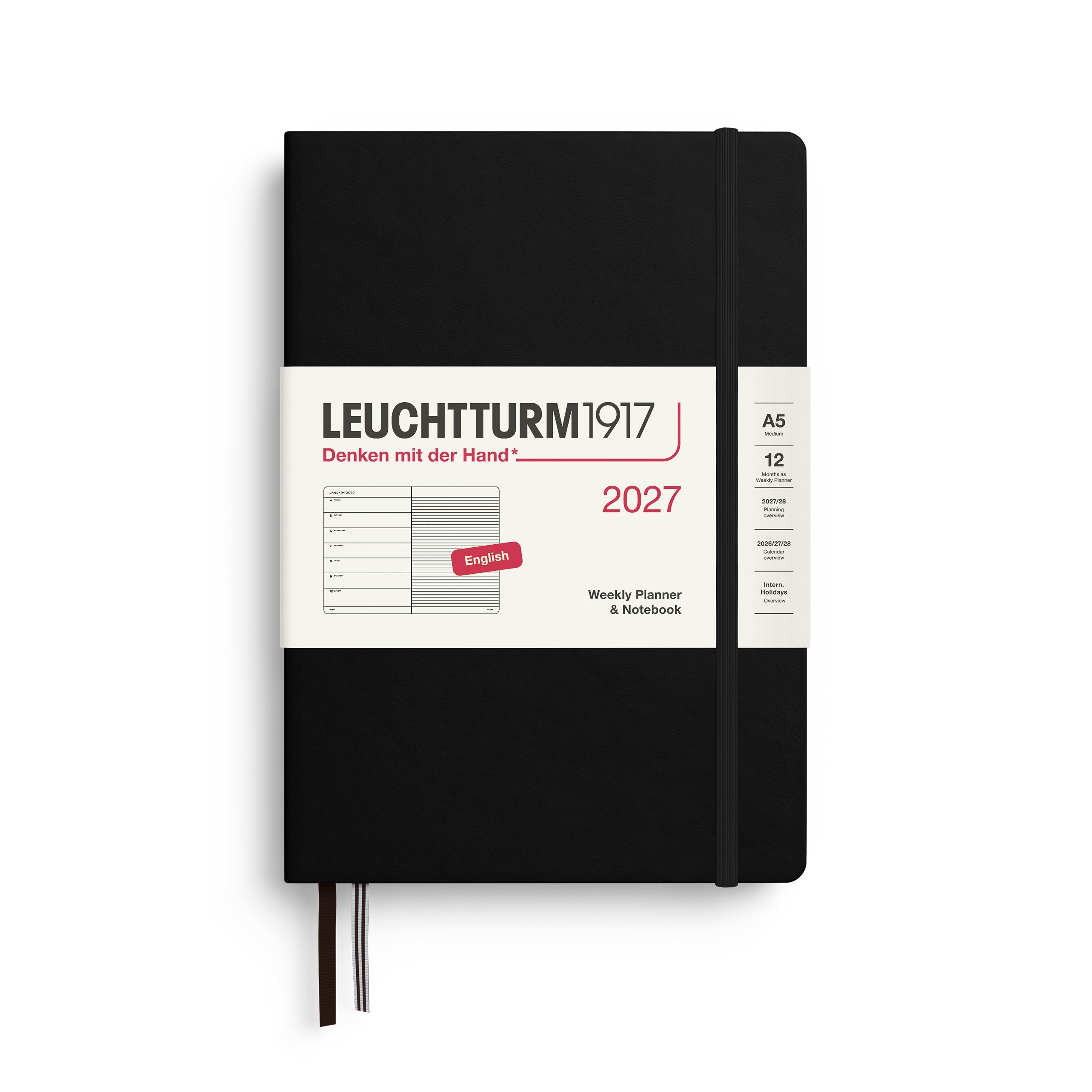 Leuchtturm1917 2027 A5 Black Weekly Notebook diary, hardcover