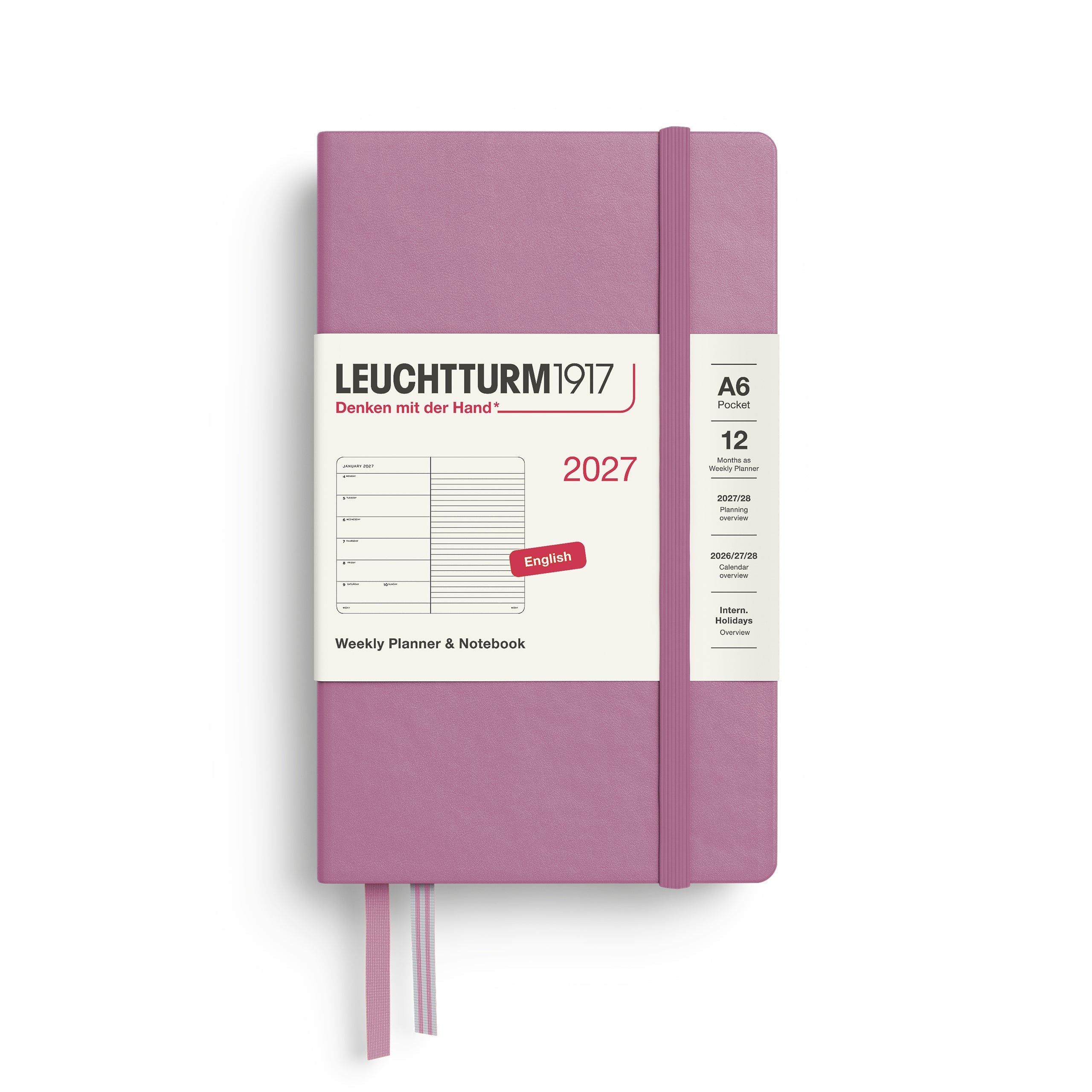 Leuchtturm1917 2027 A6 Dusty Rose Weekly Notebook diary, hardcover