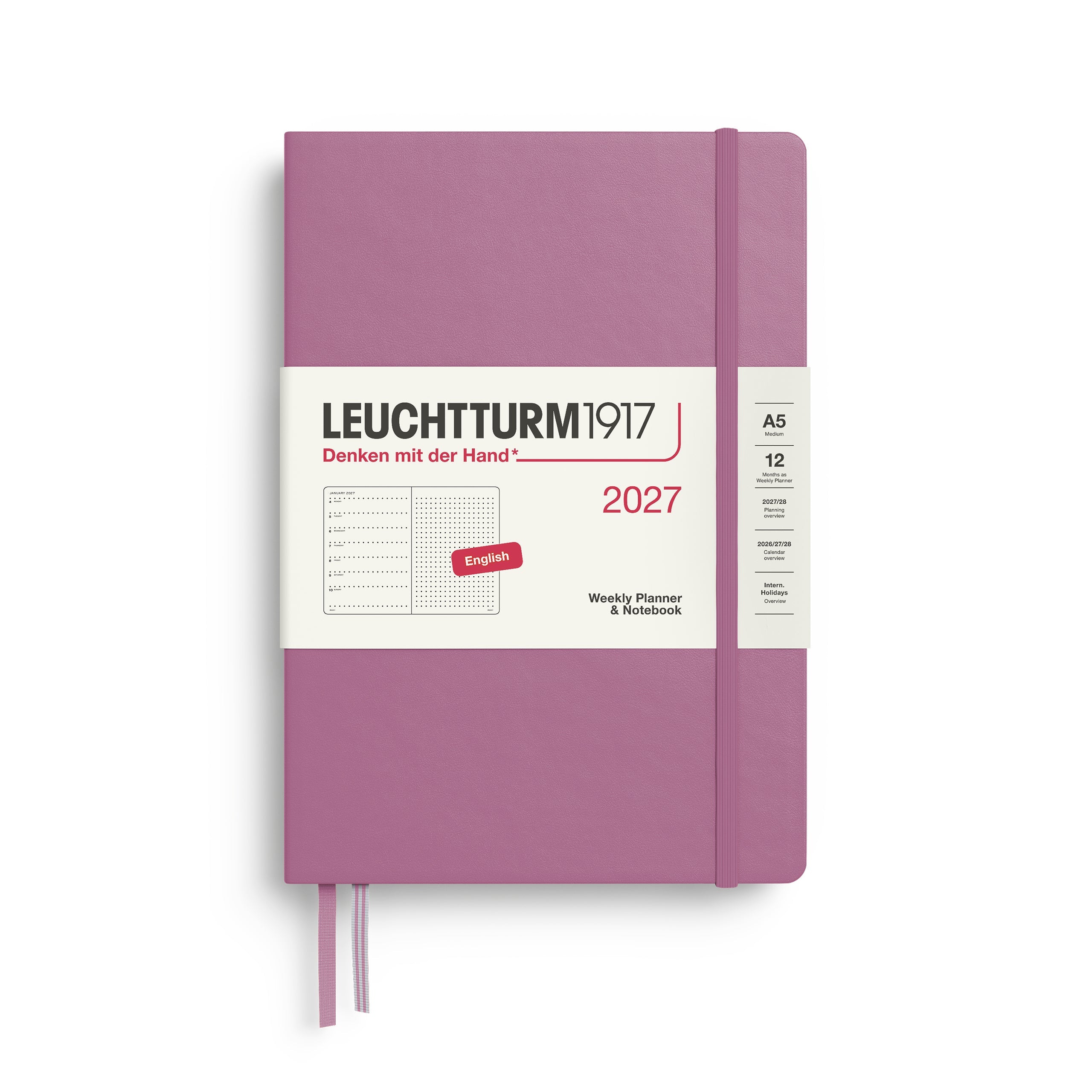 Leuchtturm1917 2027 A5 Dusty Rose Dotted Weekly Notebook diary