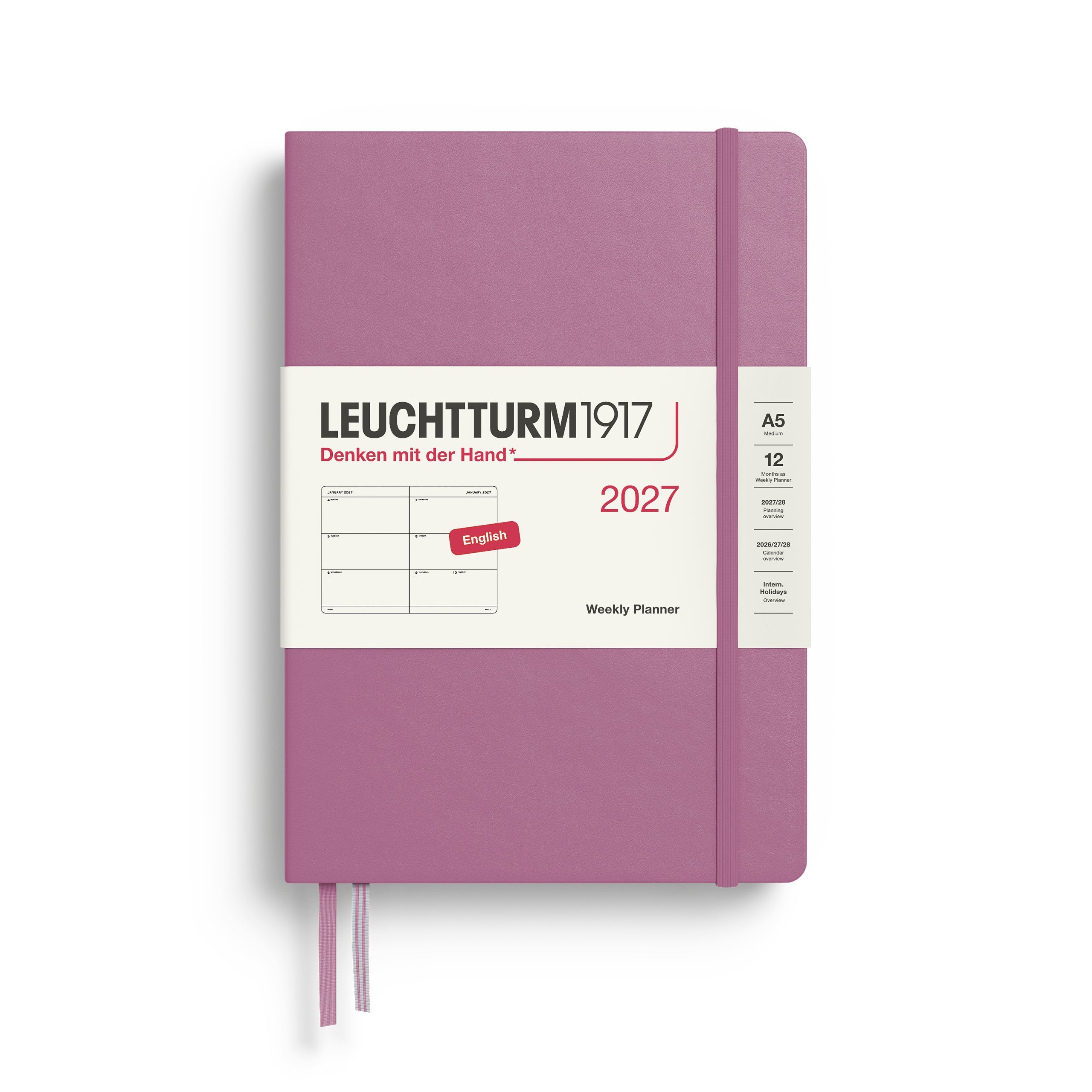 Leuchtturm1917 2027 A5 Dusty Rose Weekly Planner diary, hardcover
