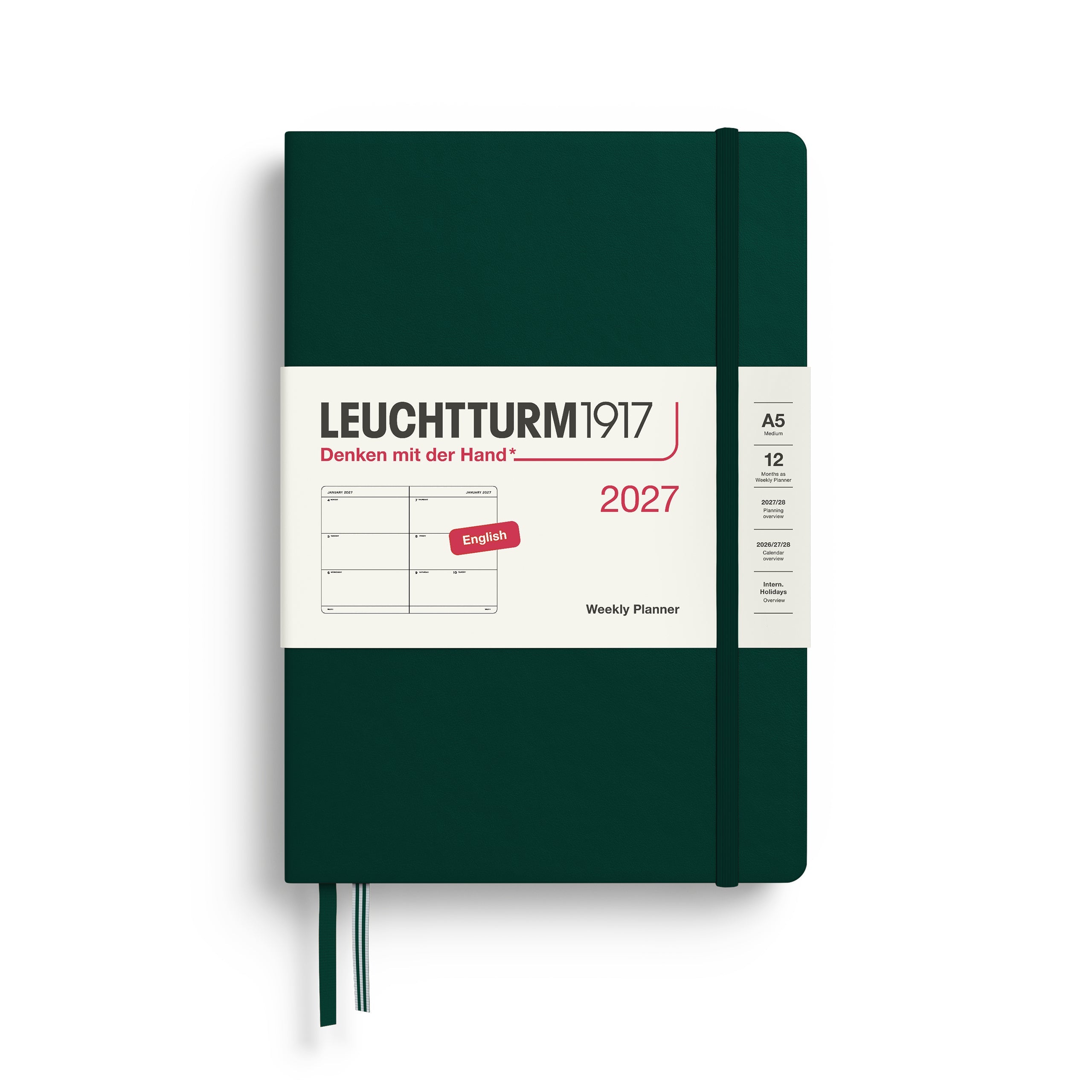 Leuchtturm1917 2027 A5 Forest Green Weekly Planner diary, hardcover