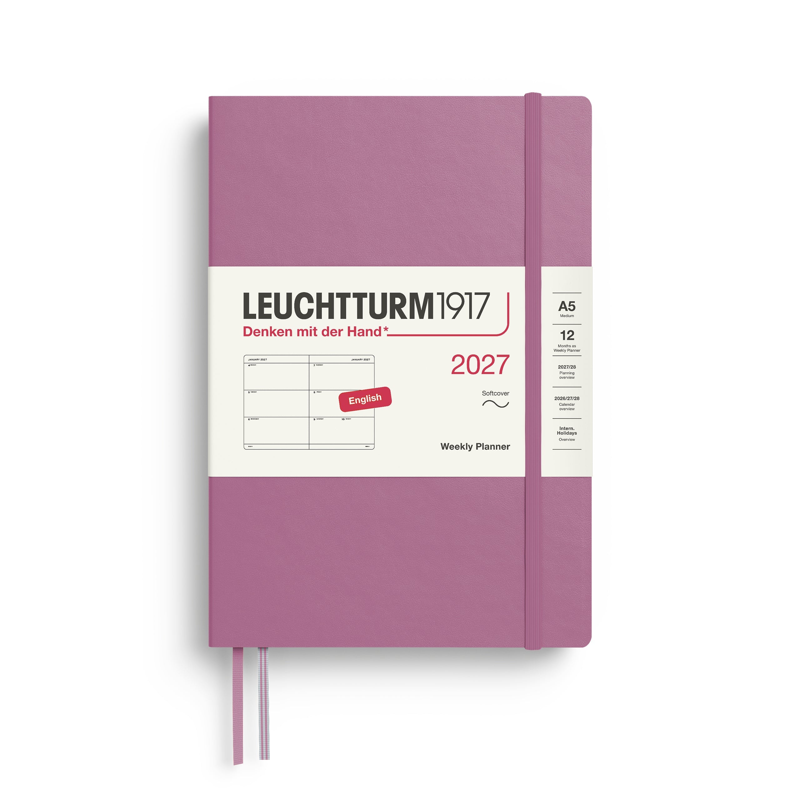 Leuchtturm1917 2027 A5 Dusty Rose Weekly Planner diary, softcover