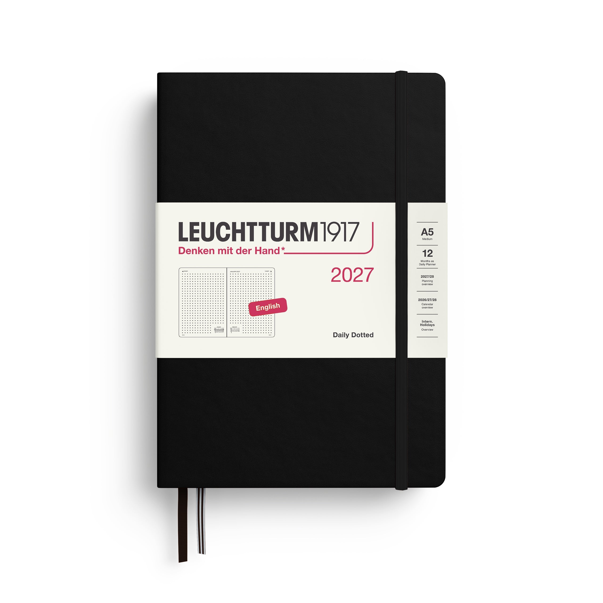 Leuchtturm1917 2027 A5 Black Daily Dotted diary