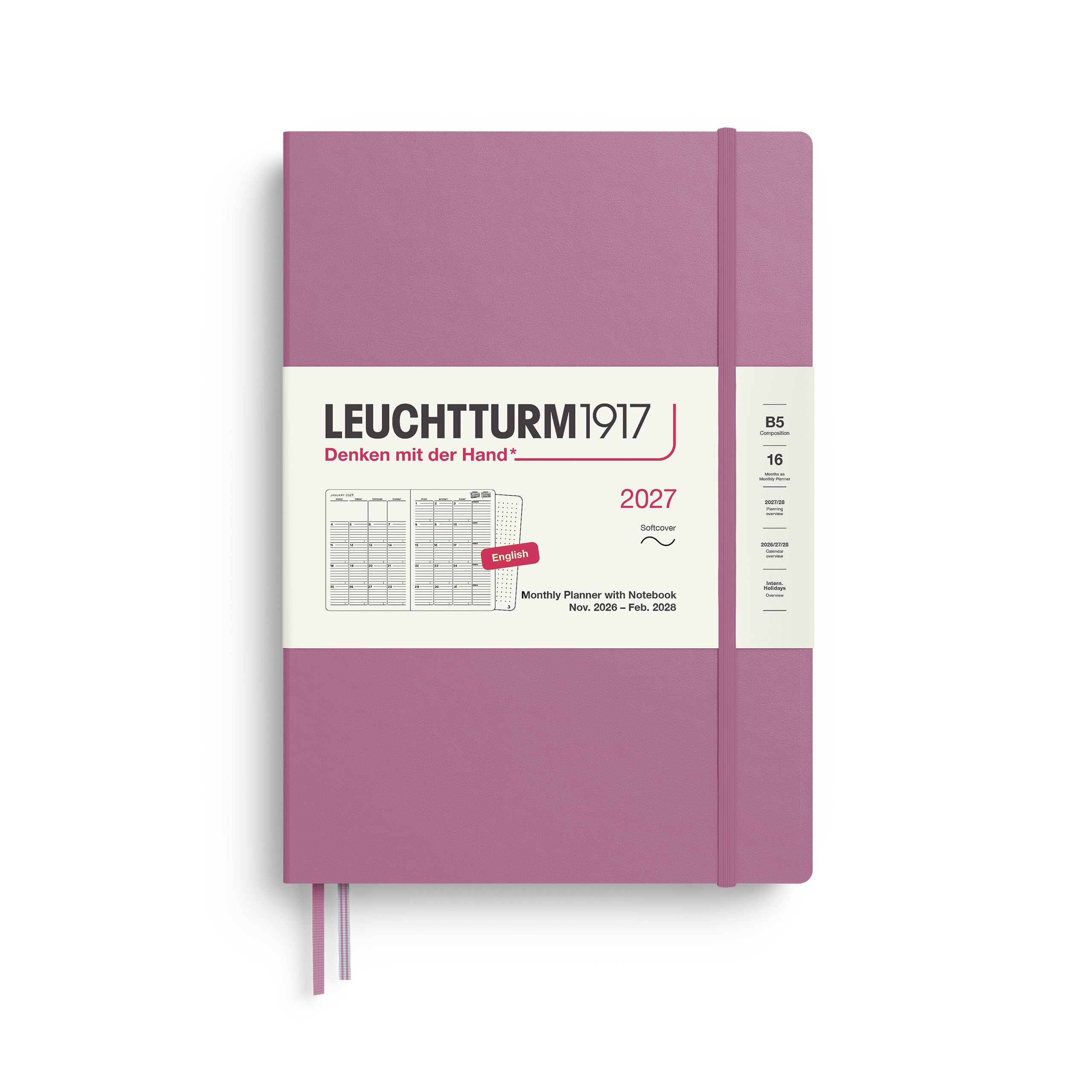 Leuchtturm1917 2027 B5 Dusty Rose Monthly Notebook diary