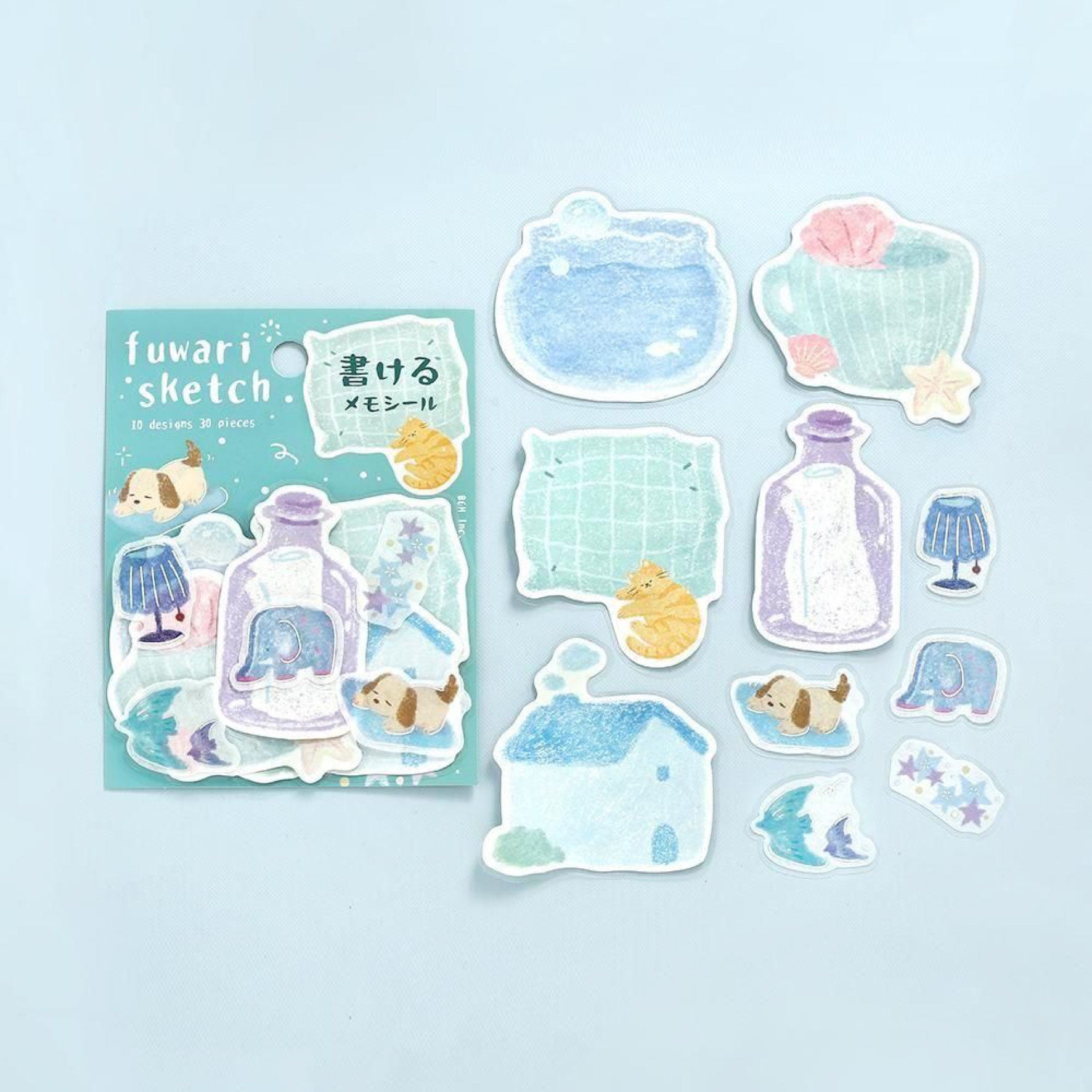 BGM - Planner Sticker - Flake Seal - Fuwari Sketch - Blue