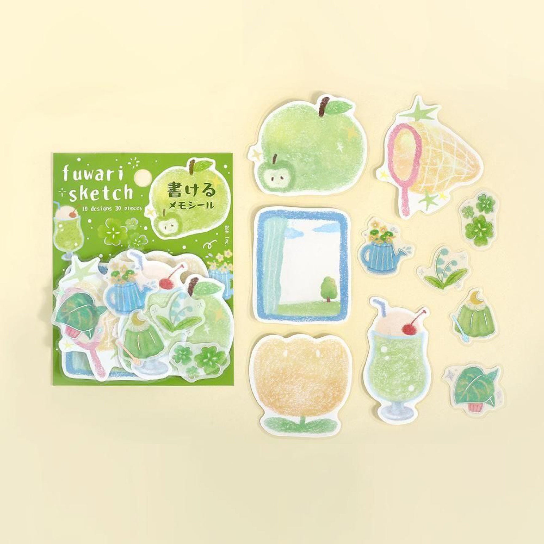 BGM - Planner Sticker - Flake Seal - Fuwari Sketch - Green