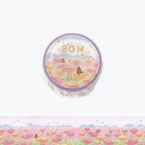 BGM washi tape featuring a pink and green flower field