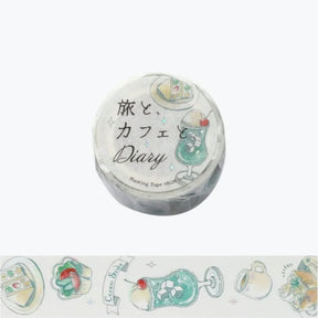 BGM travel cafe washi tape with sweets and drinks in minty tones