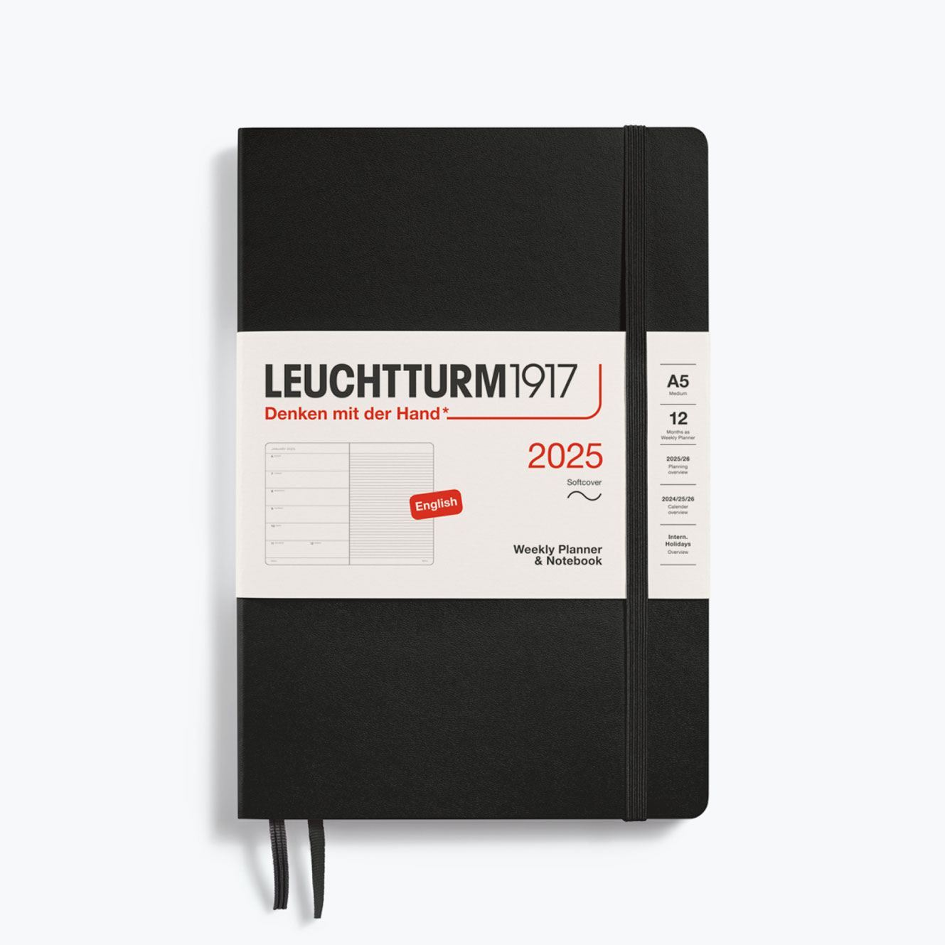 Leuchtturm1917 - 2025 Diary - Weekly Notebook - A5 - Black (Soft)