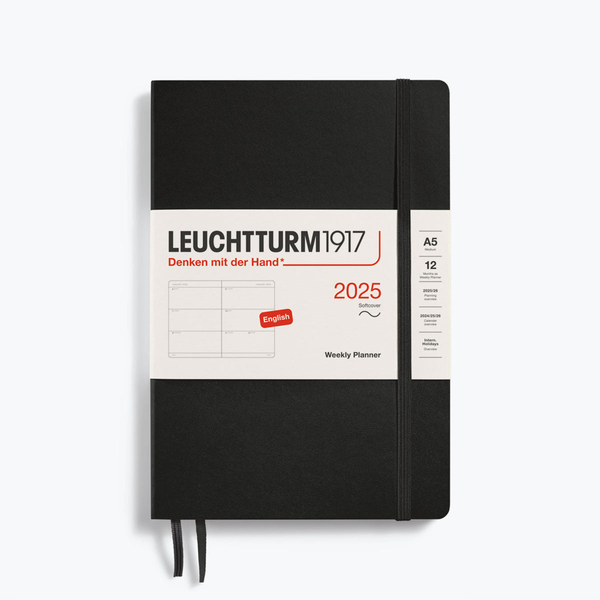 Leuchtturm1917 - 2025 Diary - Weekly Planner - A5 - Black (Soft)