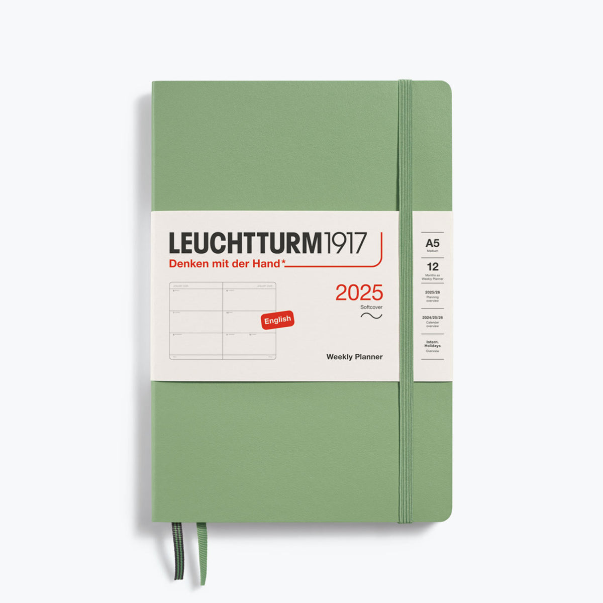 Leuchtturm1917 - 2025 Diary - Weekly Planner - A5 - Sage (Soft)