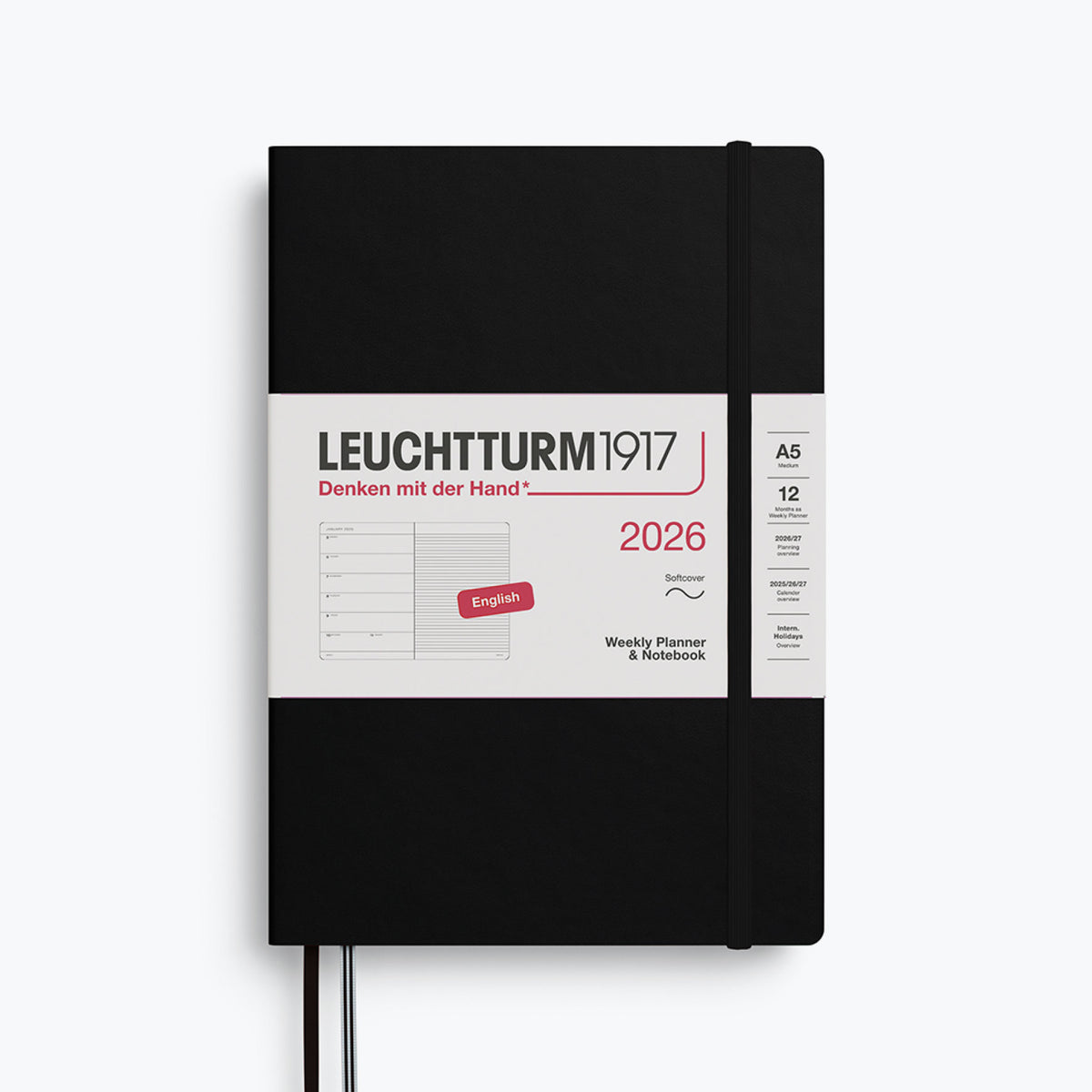 Leuchtturm1917 - 2026 Diary - Weekly Notebook - A5 - Black (Soft)