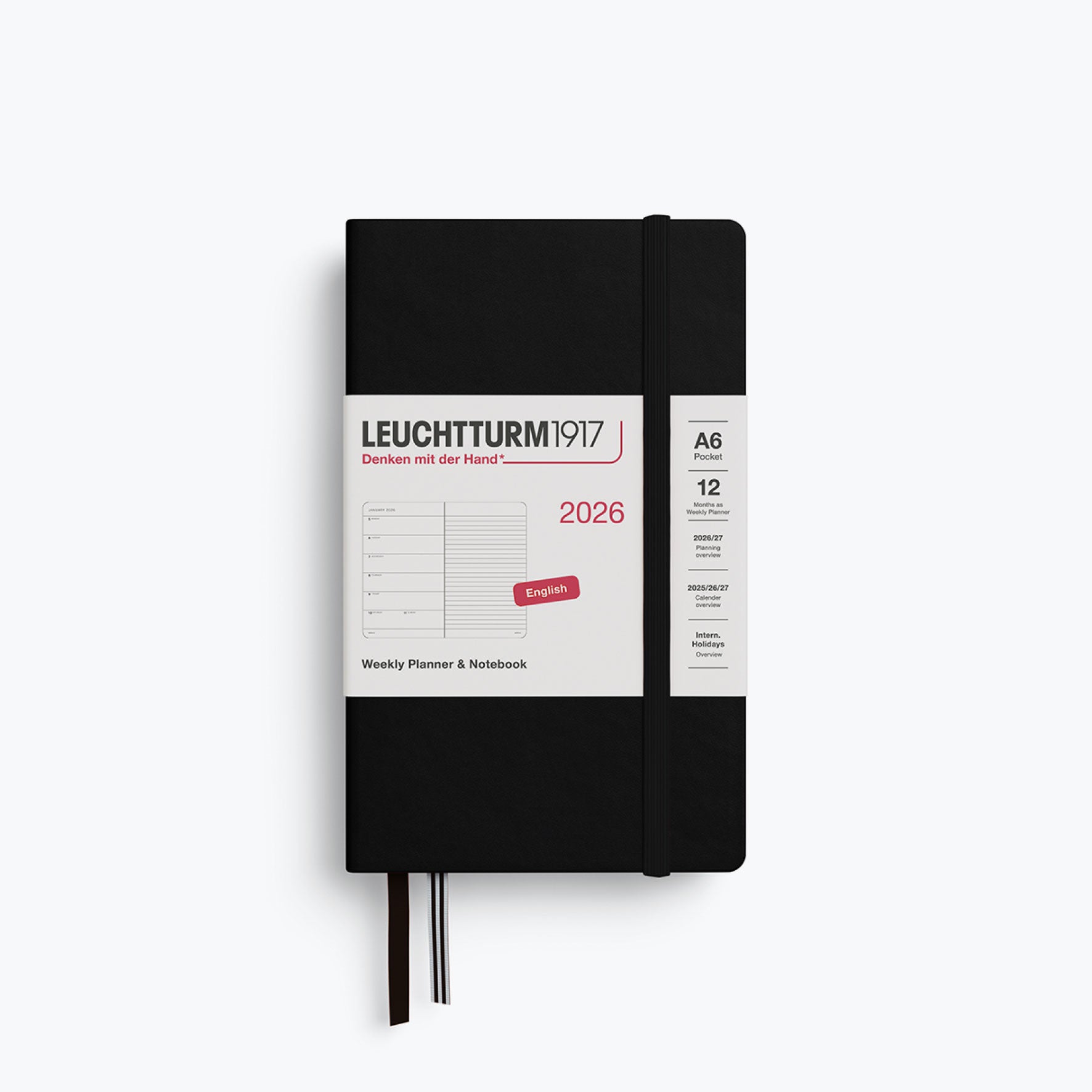 Leuchtturm1917 - 2026 Diary - Weekly Notebook - A6 - Black (Hard)