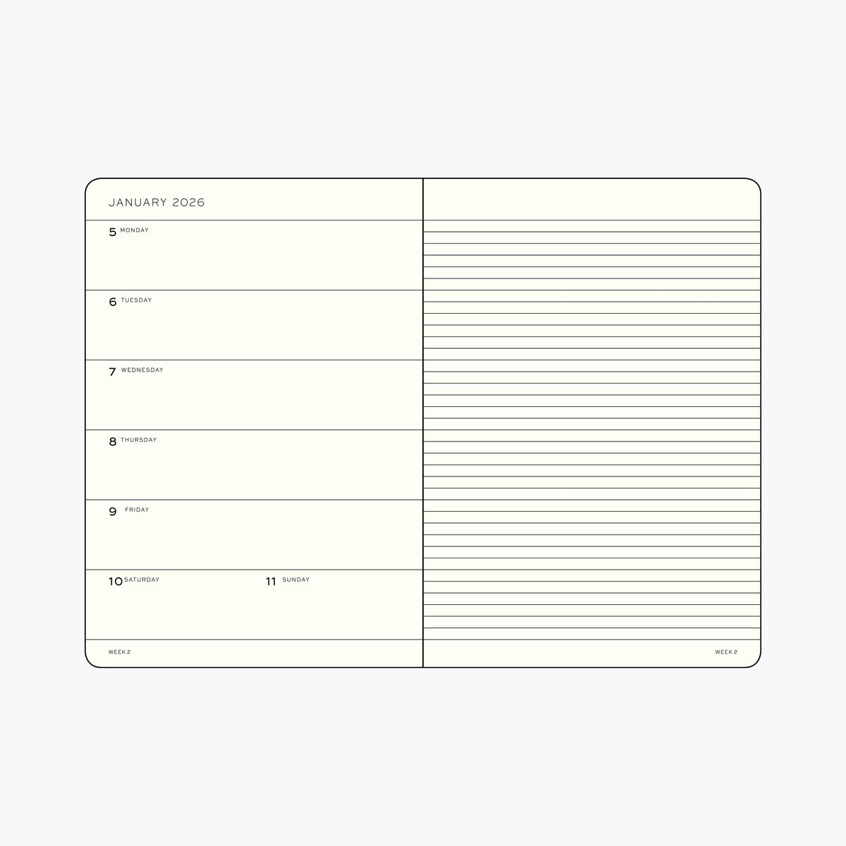 Leuchtturm1917 - 2026 Diary - Weekly Notebook - A6 - Black (Soft)