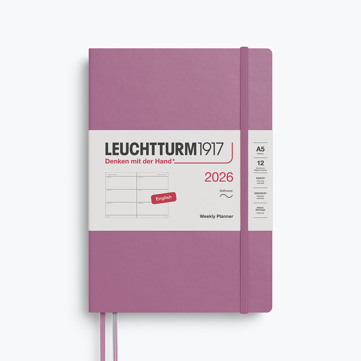 Leuchtturm1917 - 2026 Diary - Weekly Planner - A5 - Dusty Rose (Soft)