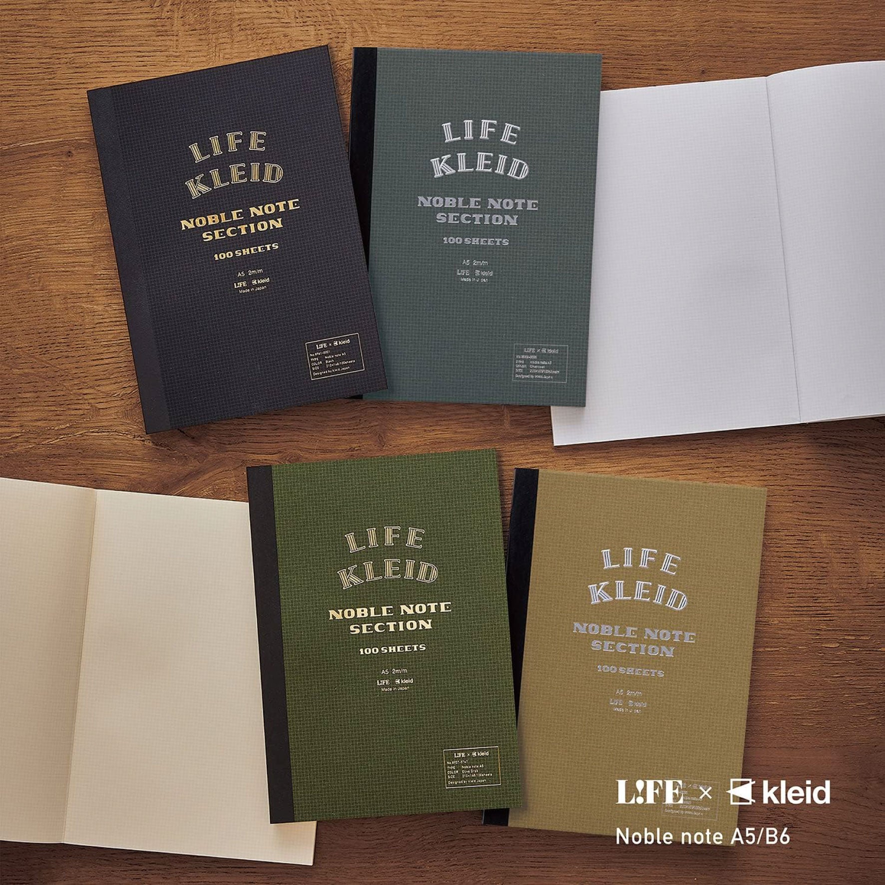Life x Kleid - Notebook - Noble Note 2mm Grid - B6 - Black
