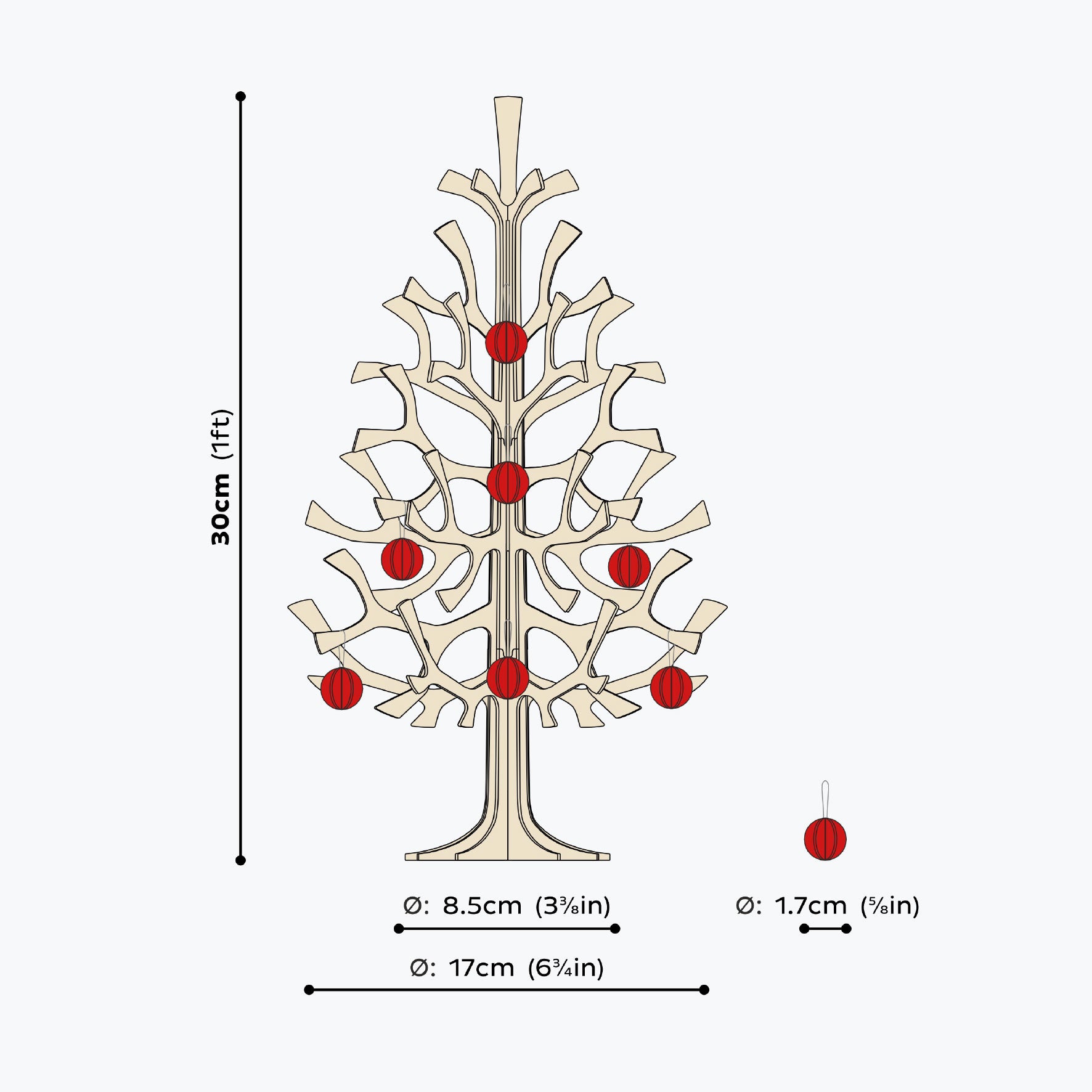 Lovi - Ornament - Spruce Tree - 30cm - Forest Green (Bright Red Minibaubles)