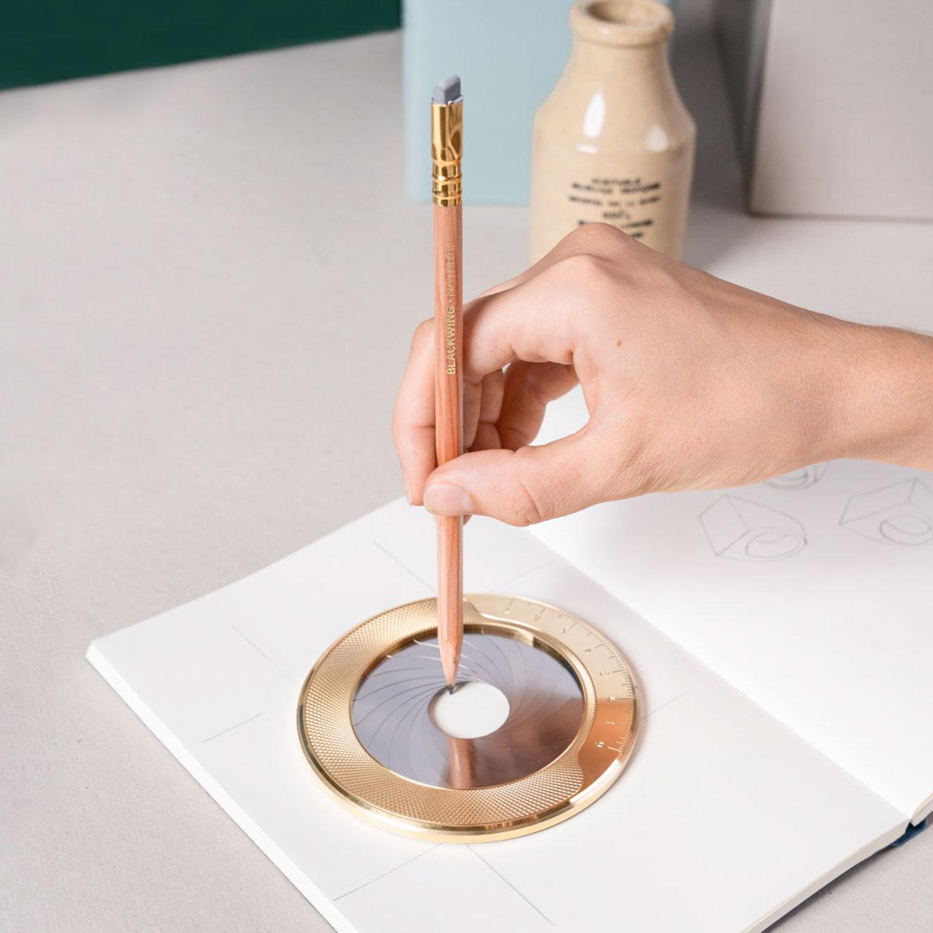 Solid brass Makers Cabinet Iris precision drawing compass, alternate angle