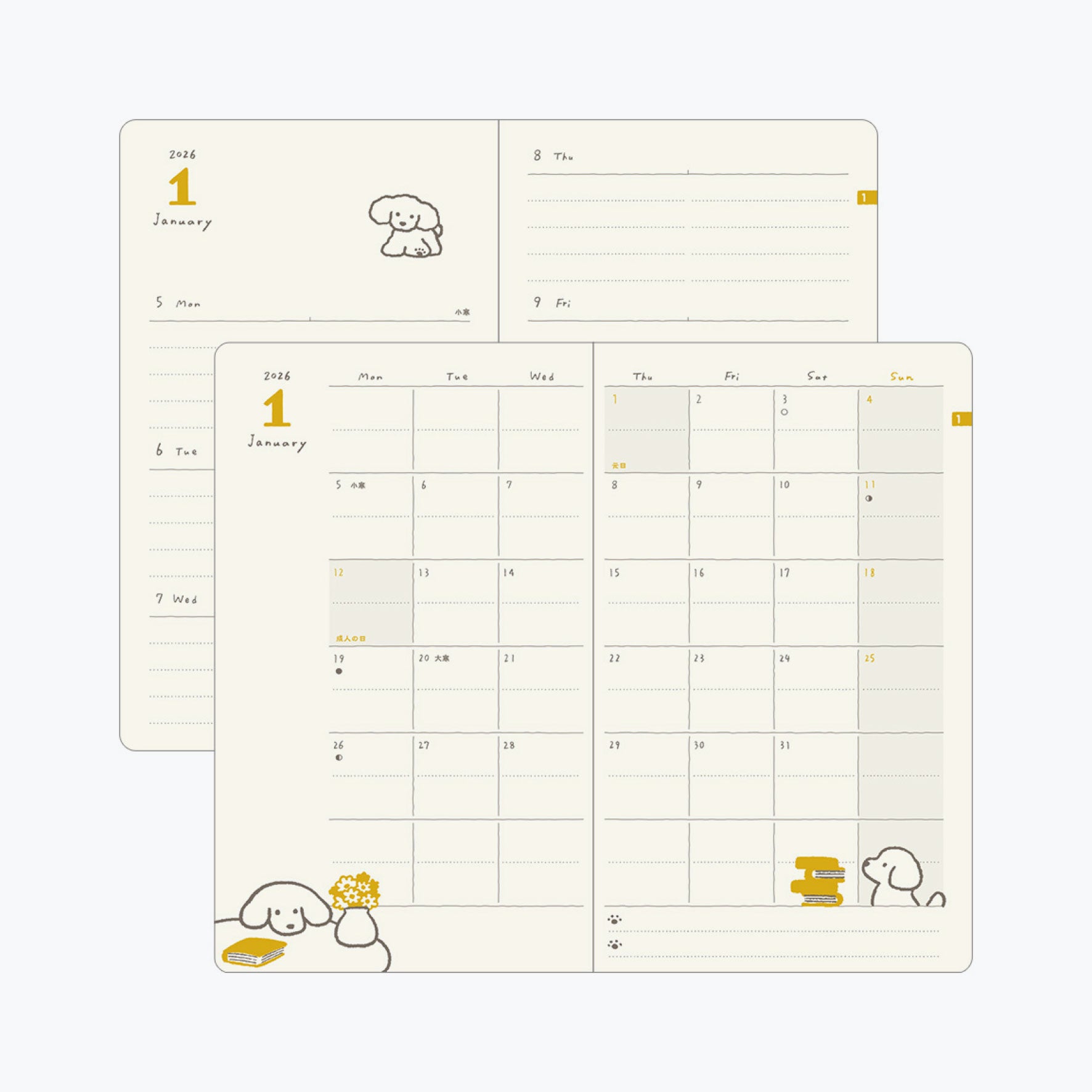 Midori - 2026 Diary - Book Style - B6 - Dogs