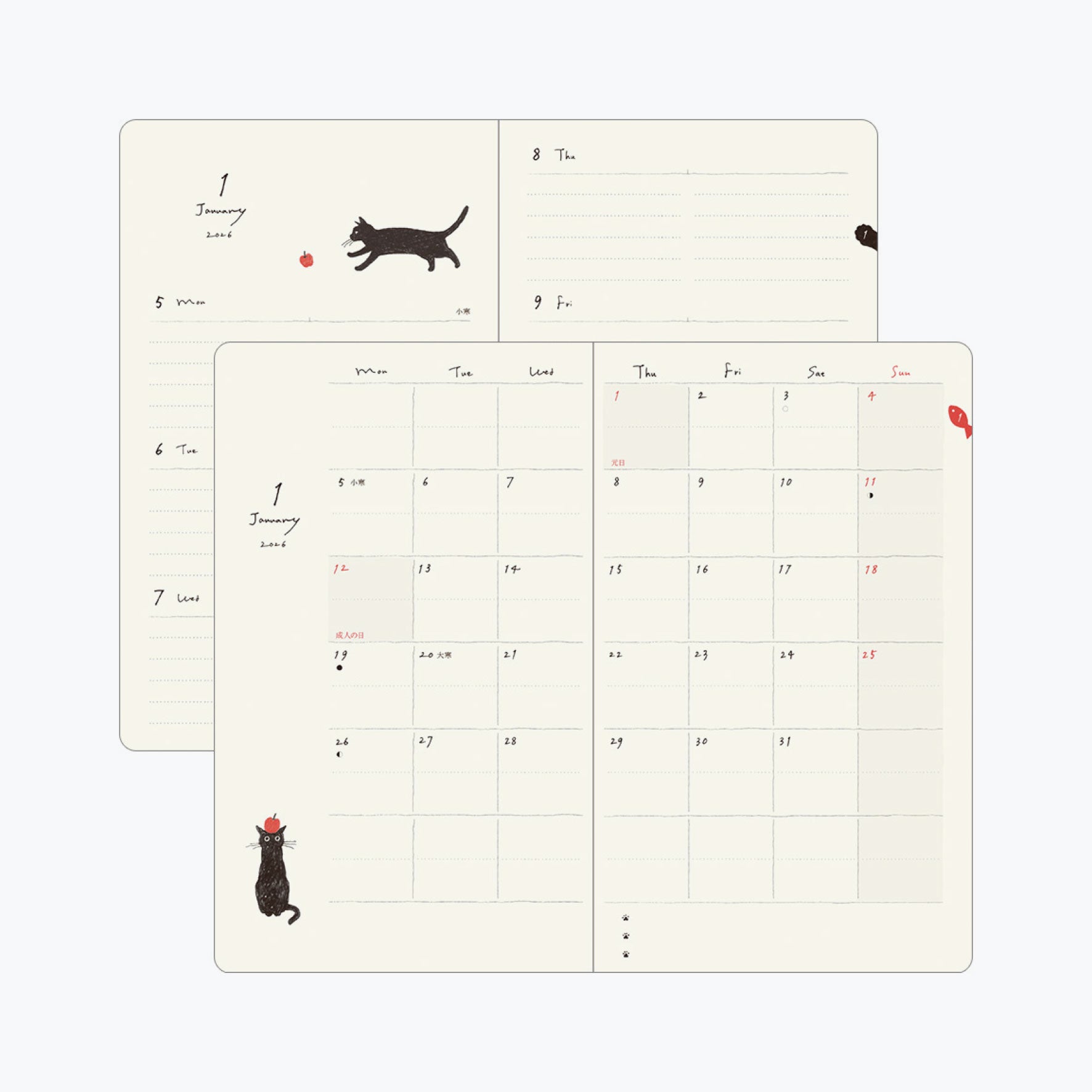 Midori - 2026 Diary - Book Style - B6 - Cats