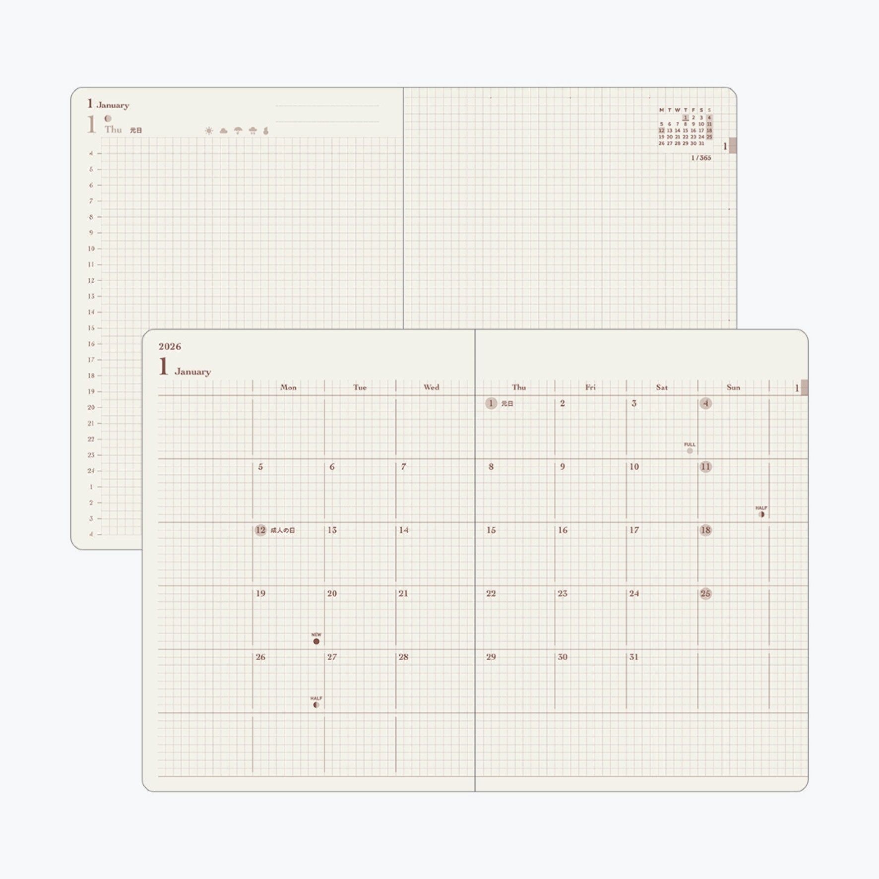 Midori - 2026 Diary - Hibino - A6 - Grey
