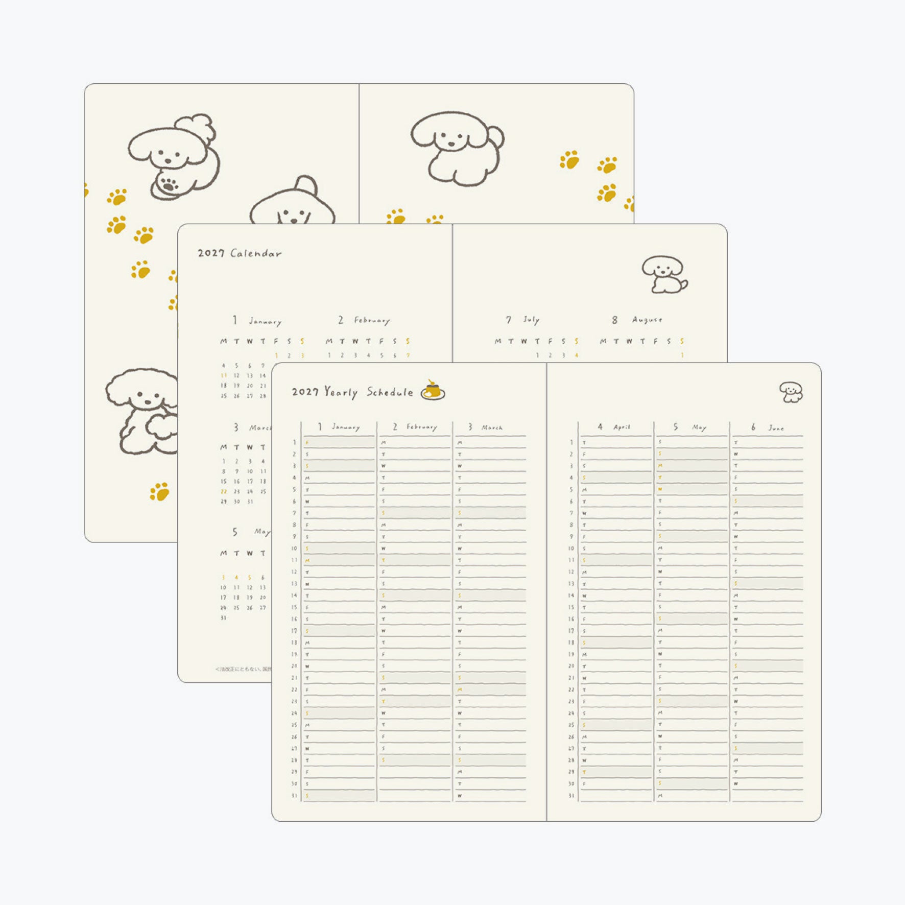Midori - 2027 Diary - Book Style - B6 - Dogs Yellow