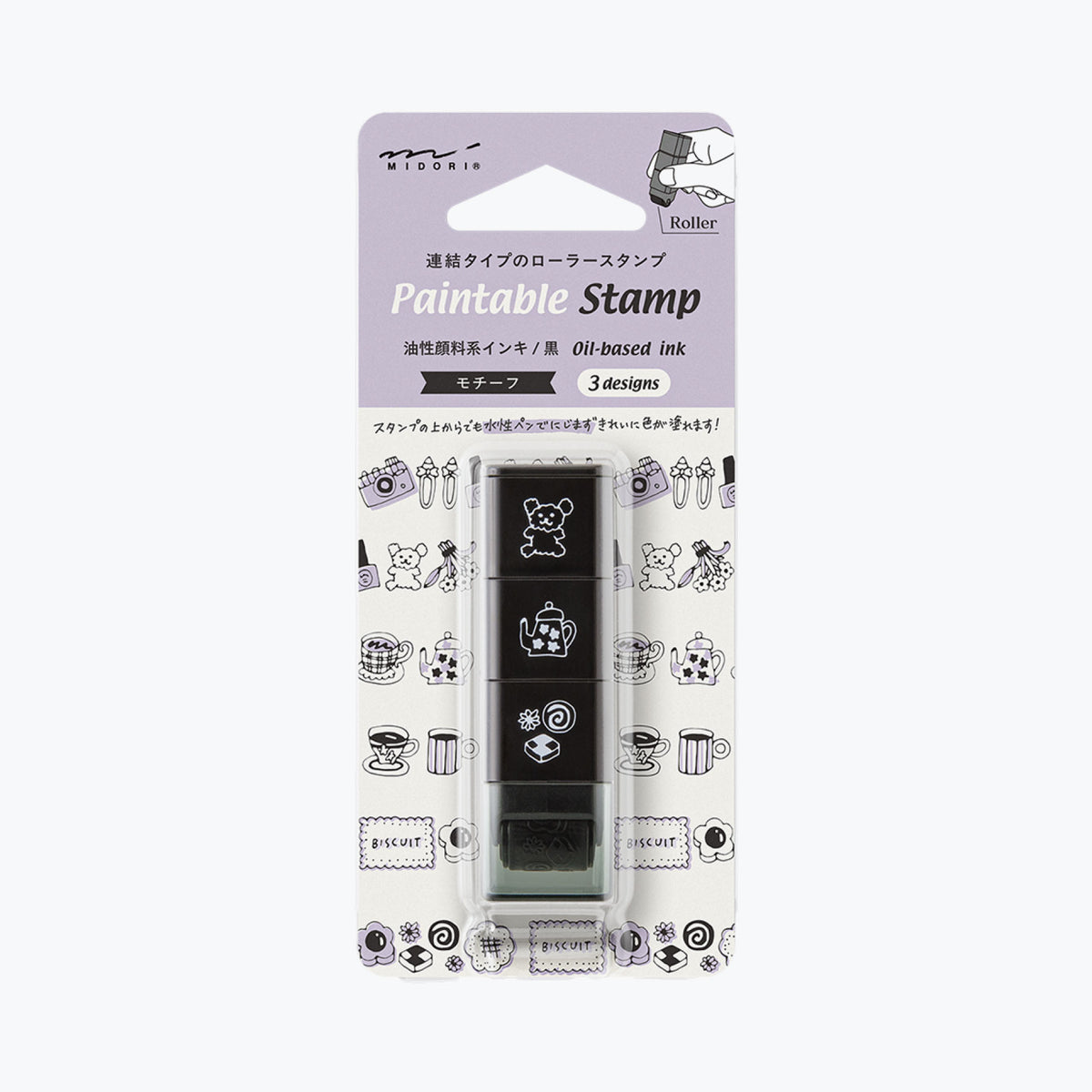 Midori Paintable Roller stamp featuring a variety of cute motifs