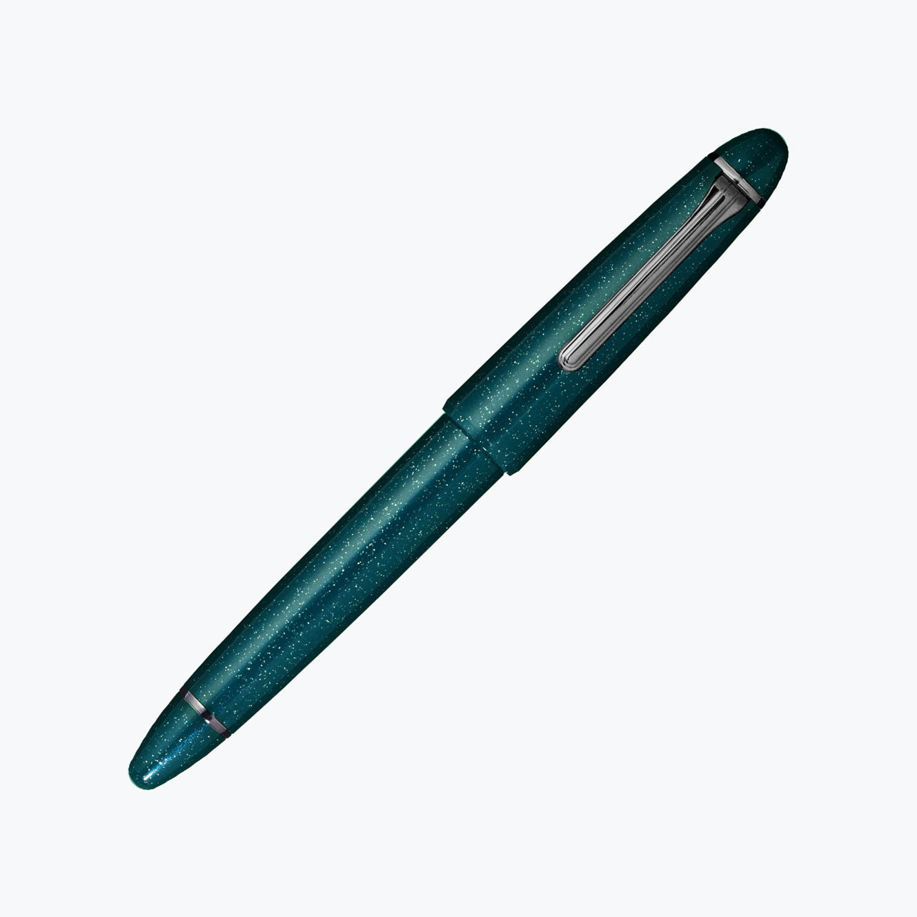 Sailor 1911 Large Ringless Galaxy Crab Nebula fountain pen in a dark green colour with glitter