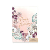 Typoflora card featuring roses and flowers and a 'Happy Birthday' message printed on the front