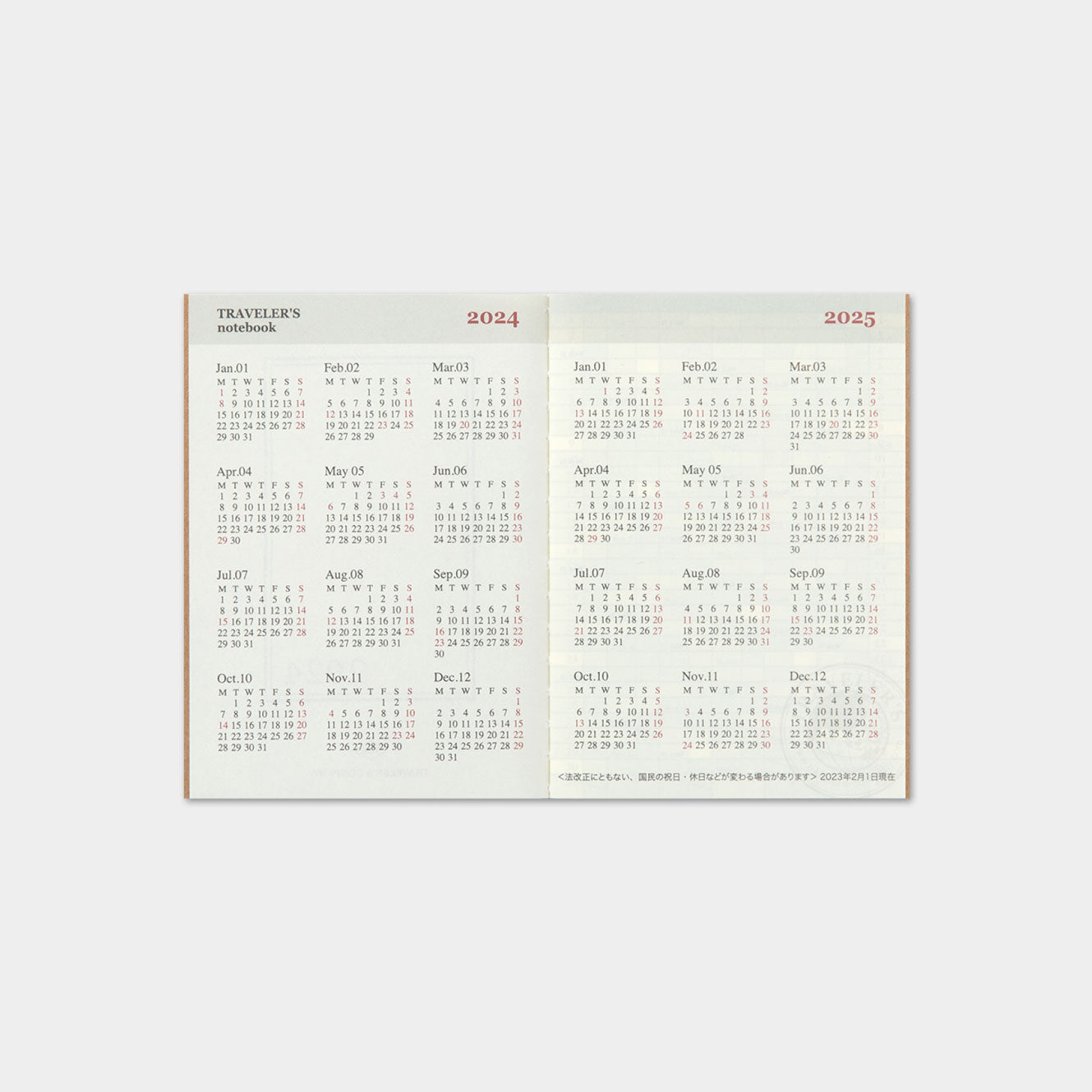 Traveler's Company - 2025 Diary - Insert - Passport - Monthly