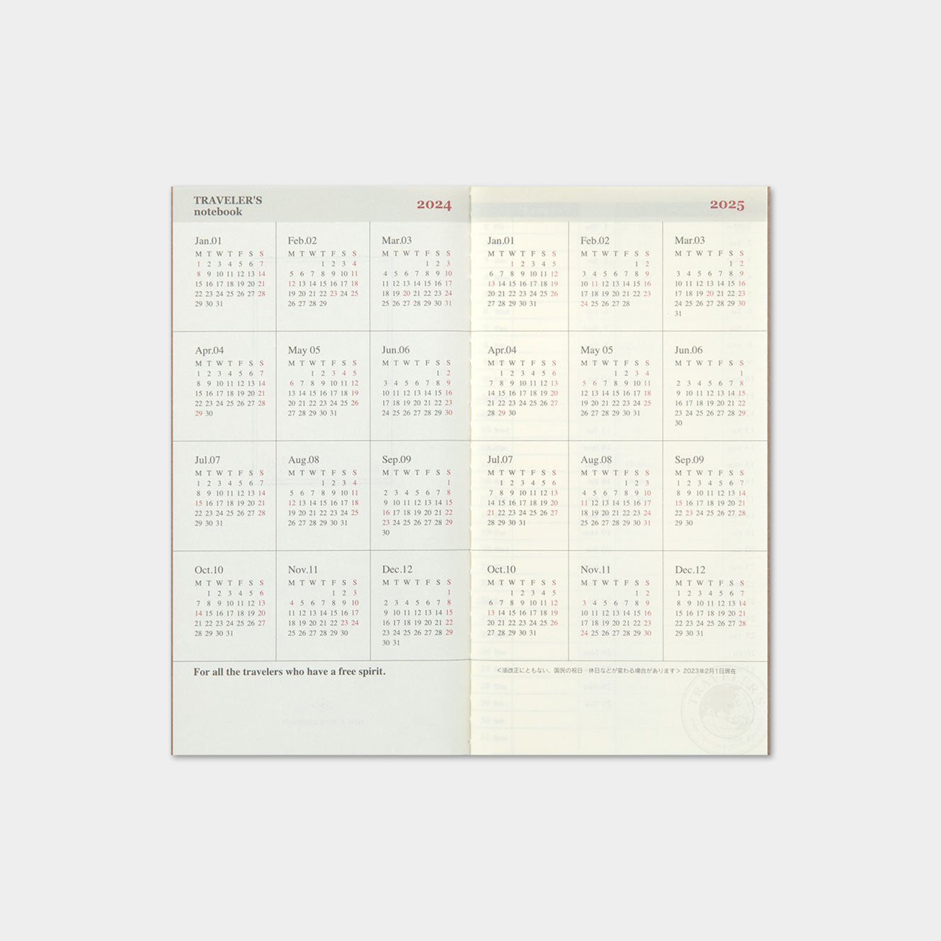 Traveler's Company - 2025 Diary - Insert - Regular - Weekly Vertical