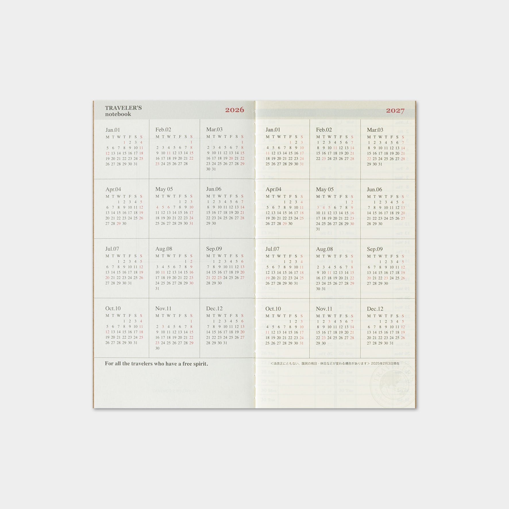 Traveler's Company - 2026 Diary - Insert - Regular - Weekly Vertical