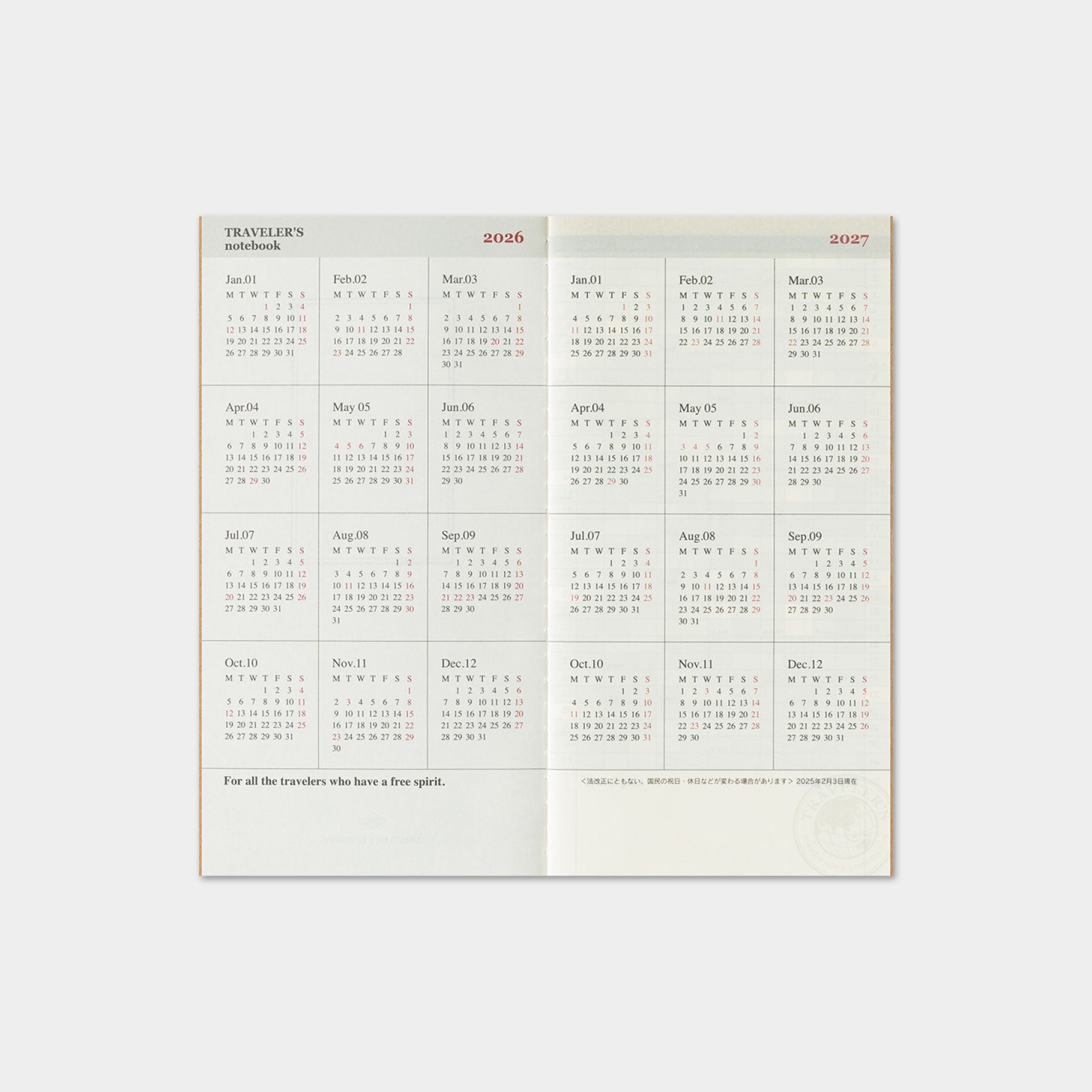 Traveler's Company - 2026 Diary - Insert - Regular - Monthly
