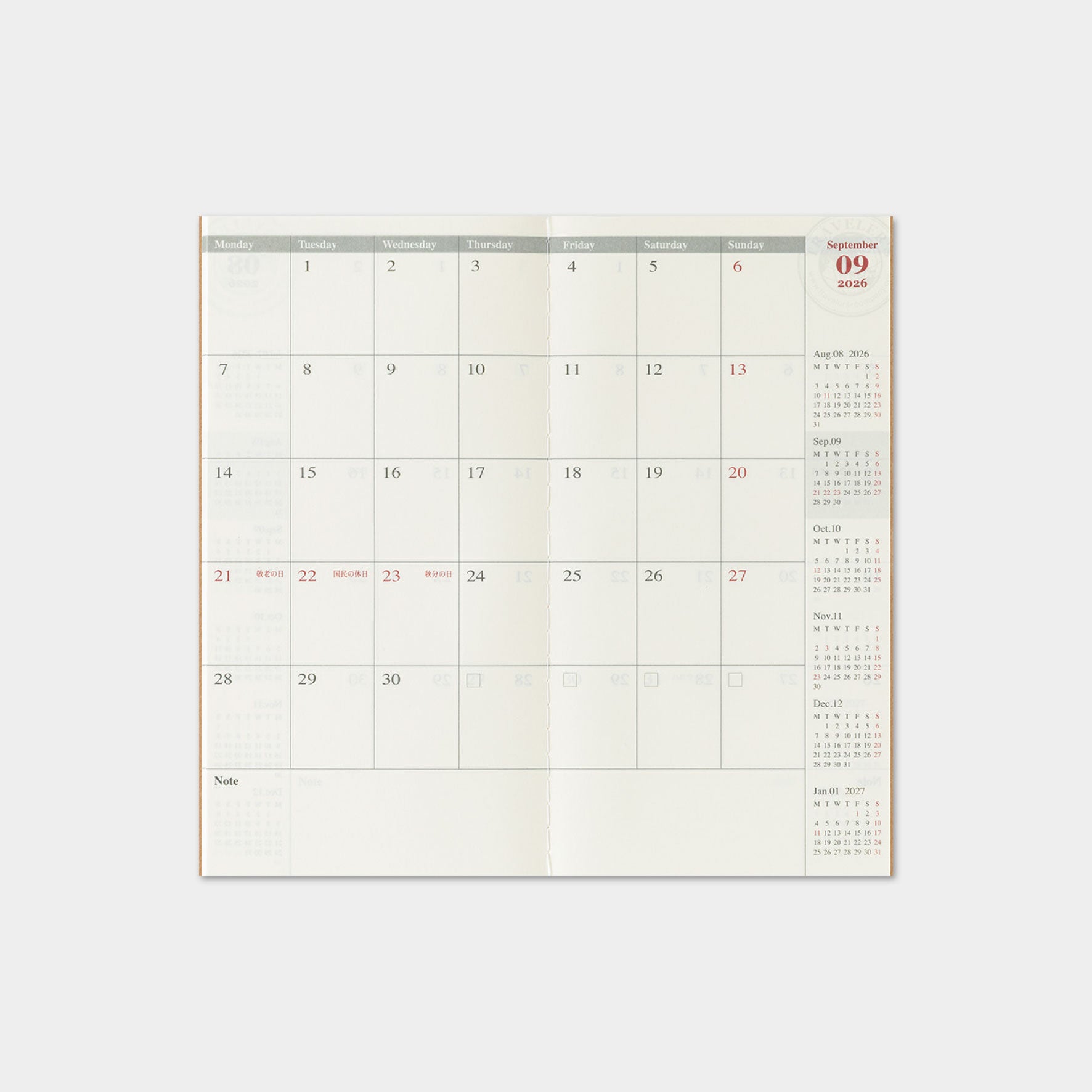 Traveler's Company - 2026 Diary - Insert - Regular - Monthly