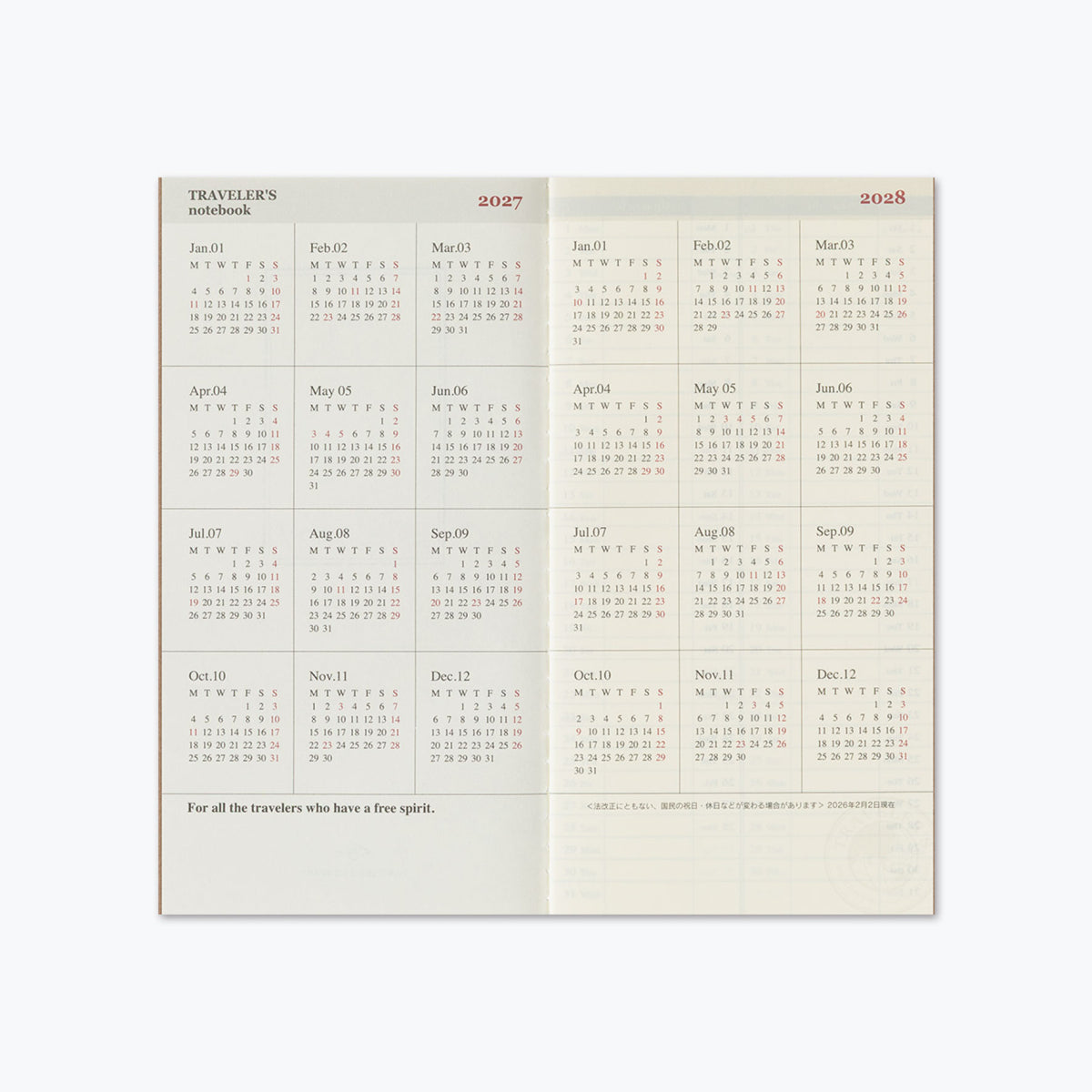 Traveler's Company - 2027 Diary - Insert - Regular - Weekly+Memo