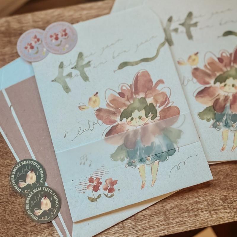 Meow Illustration - Envelopes - Flower Girl Peach