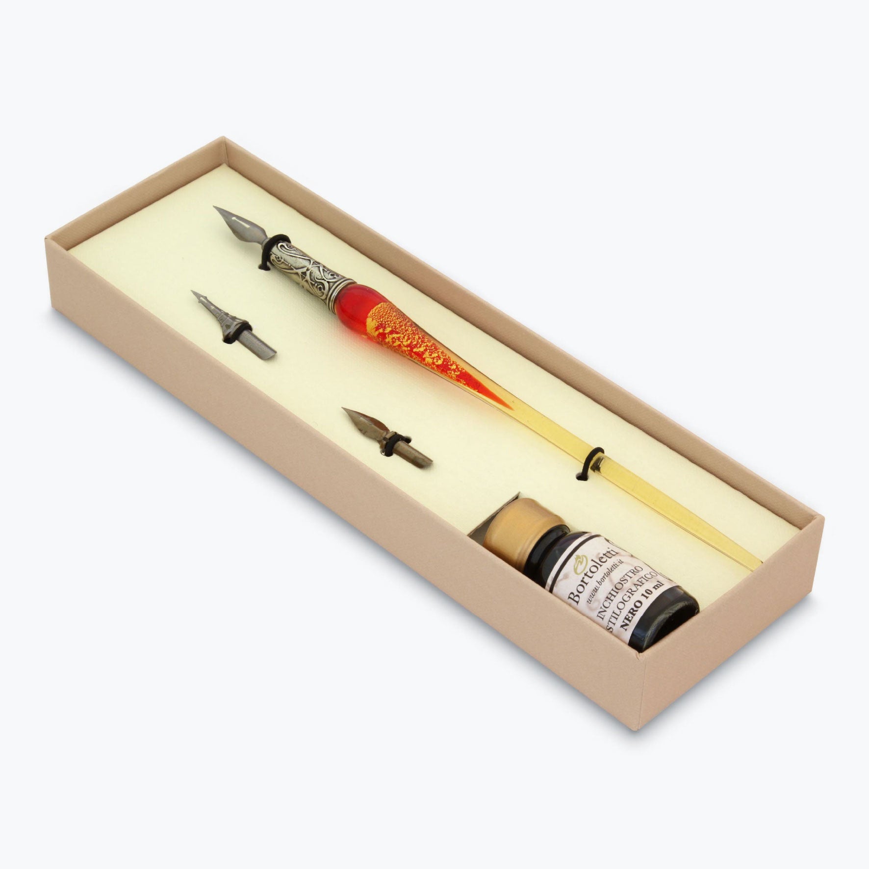 Bortoletti - Calligraphy Pen Set - Murano Glass - Gold - Red